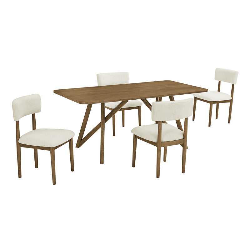 Darla Walnut Oak 70" 5-Piece Rectangular Dining Set with Sherpa Chairs
