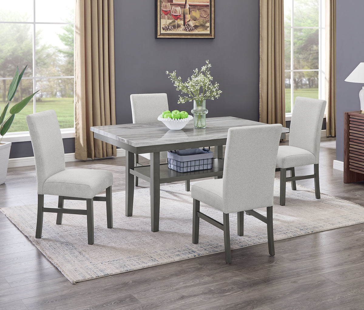 Selena Gray 60" 5-Piece Rectangular Dining Set