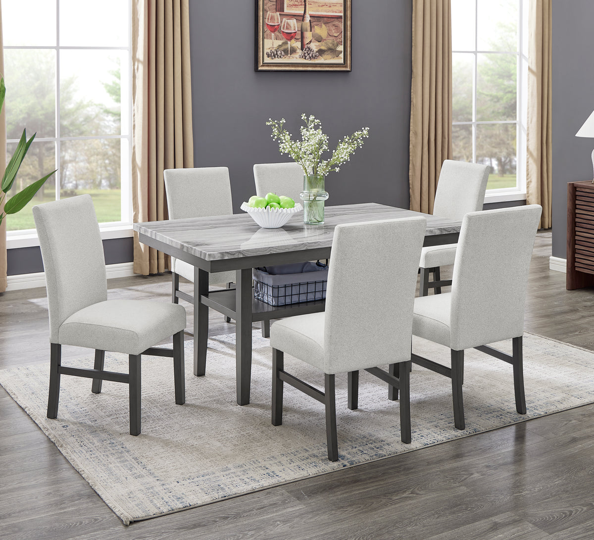 Selena Gray 60" 7-Piece Rectangular Dining Set
