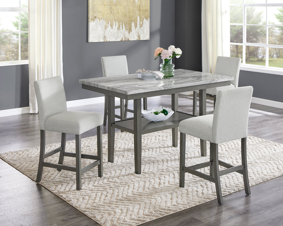 Selena Gray 60" 5-Piece Rectangular Counter Height Dining Set