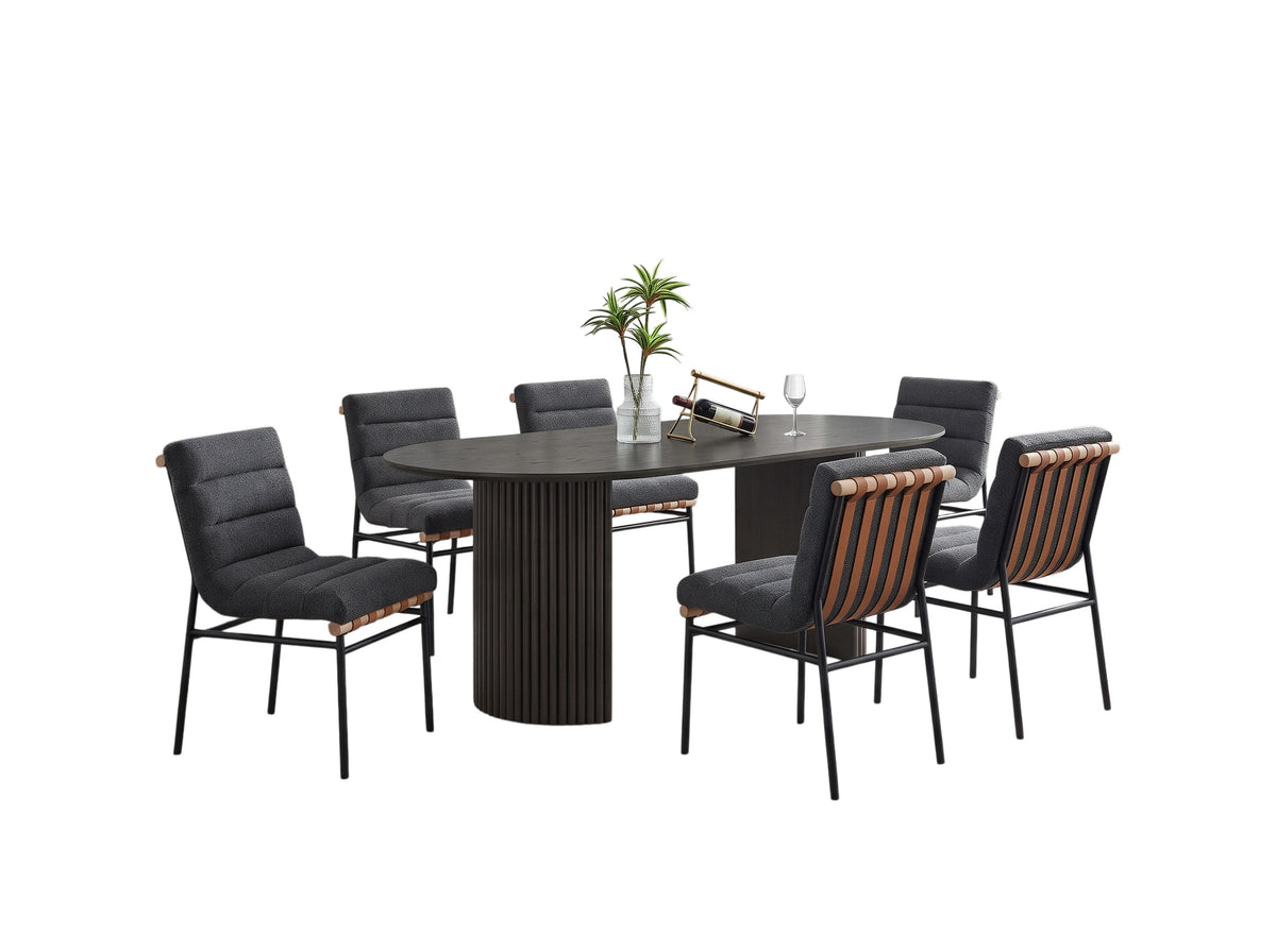Valencia Gray/Dark Gray 80" 7-Piece Oval Dining Set