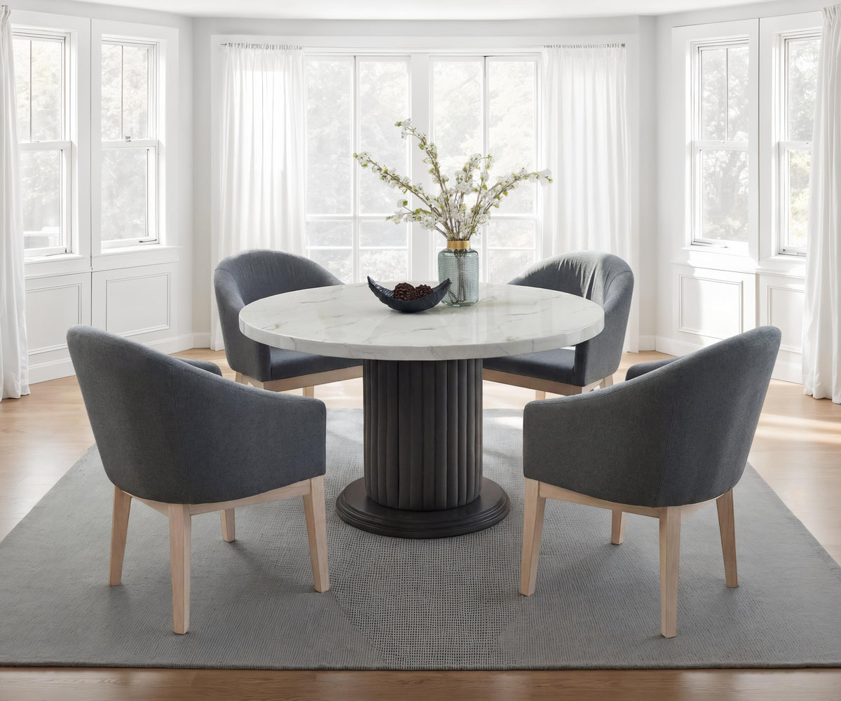 Valencia White/Gray 54" 5-Piece Round Dining Set with Barrel Chairs