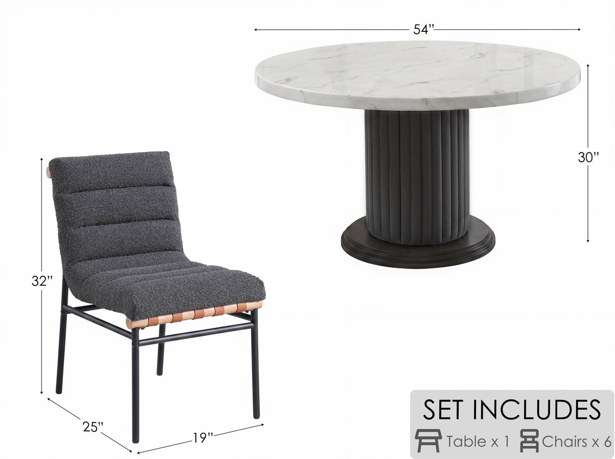 Valencia White/Dark Gray 54" 7-Piece Round Dining Set