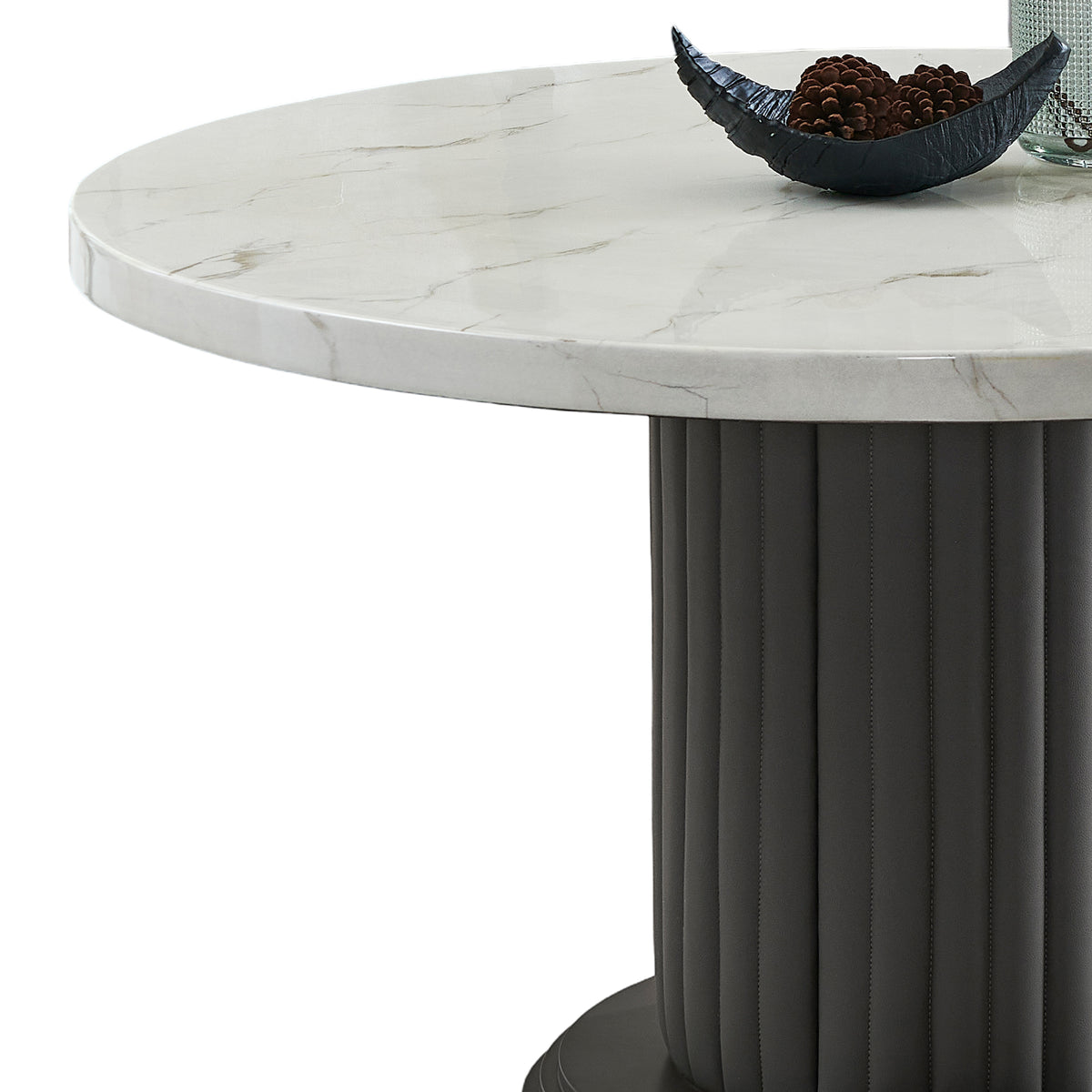 Valencia White/Gray 54" 5-Piece Round Dining Set with Barrel Chairs