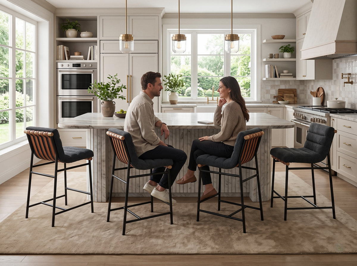 Lahni Dark Gray 18"W Boucle Fabric Counter Height Stool (Set of 4)