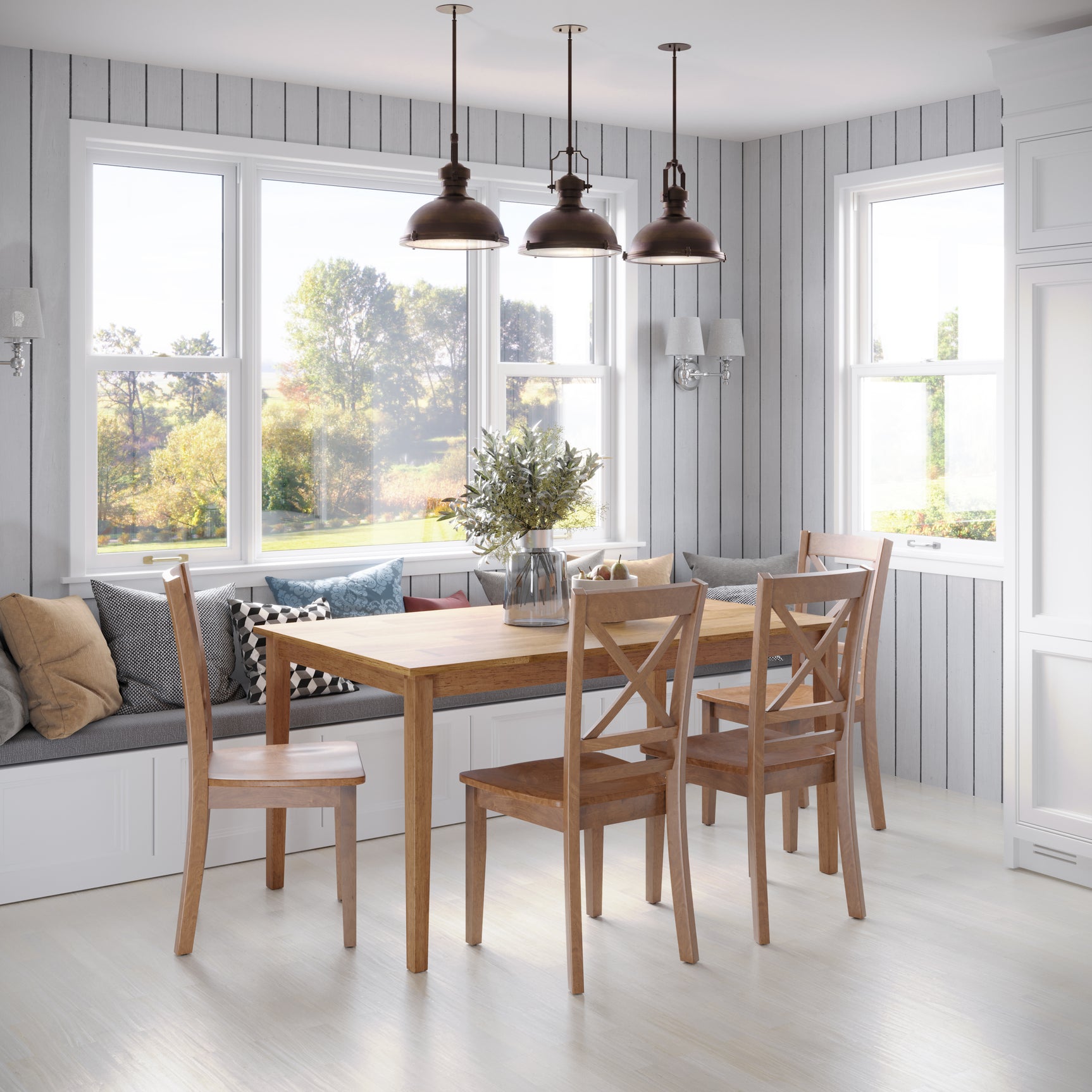 Simplicity Honey Rect. Dining Table w/ 6 X-Back Chairs