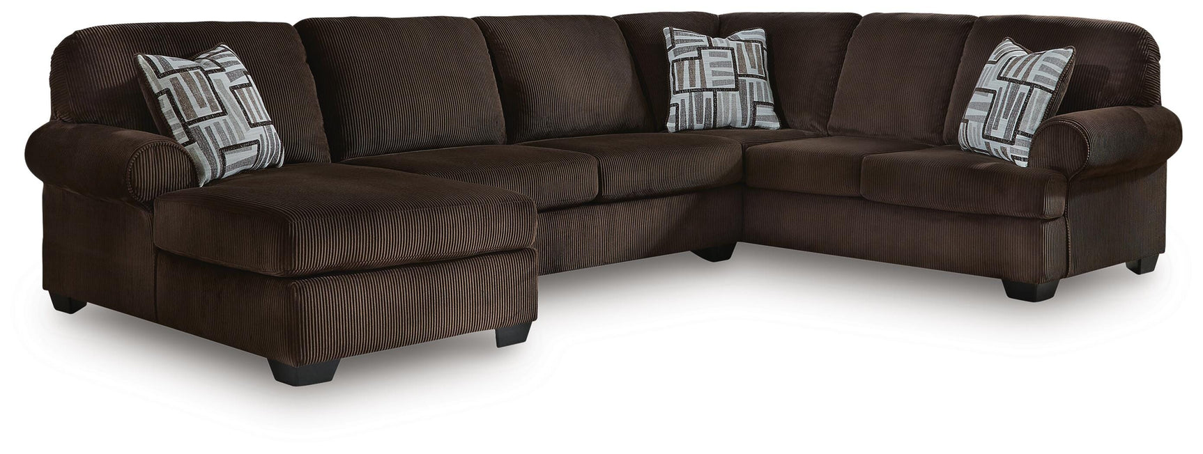 Landsings Chocolate 3-Piece Sectional with Left-Arm Facing Chaise