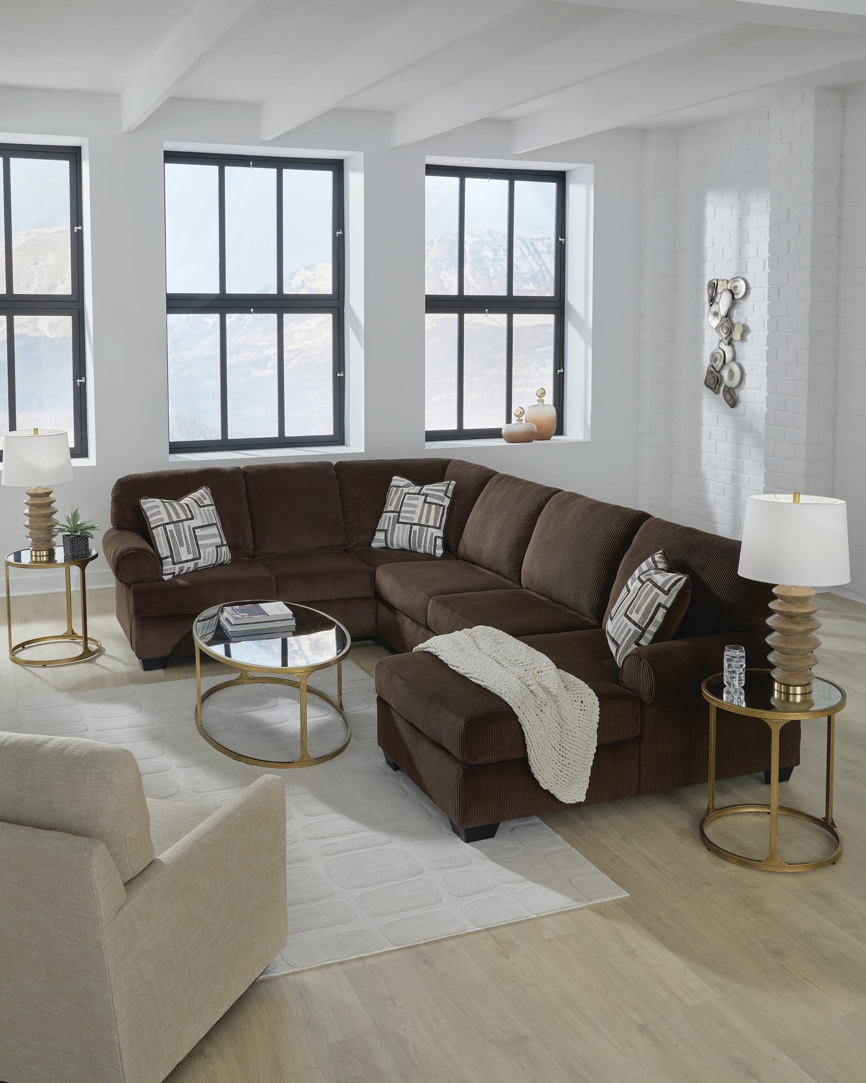 Landsings Chocolate 3-Piece Sectional with Right-Arm Facing Chaise