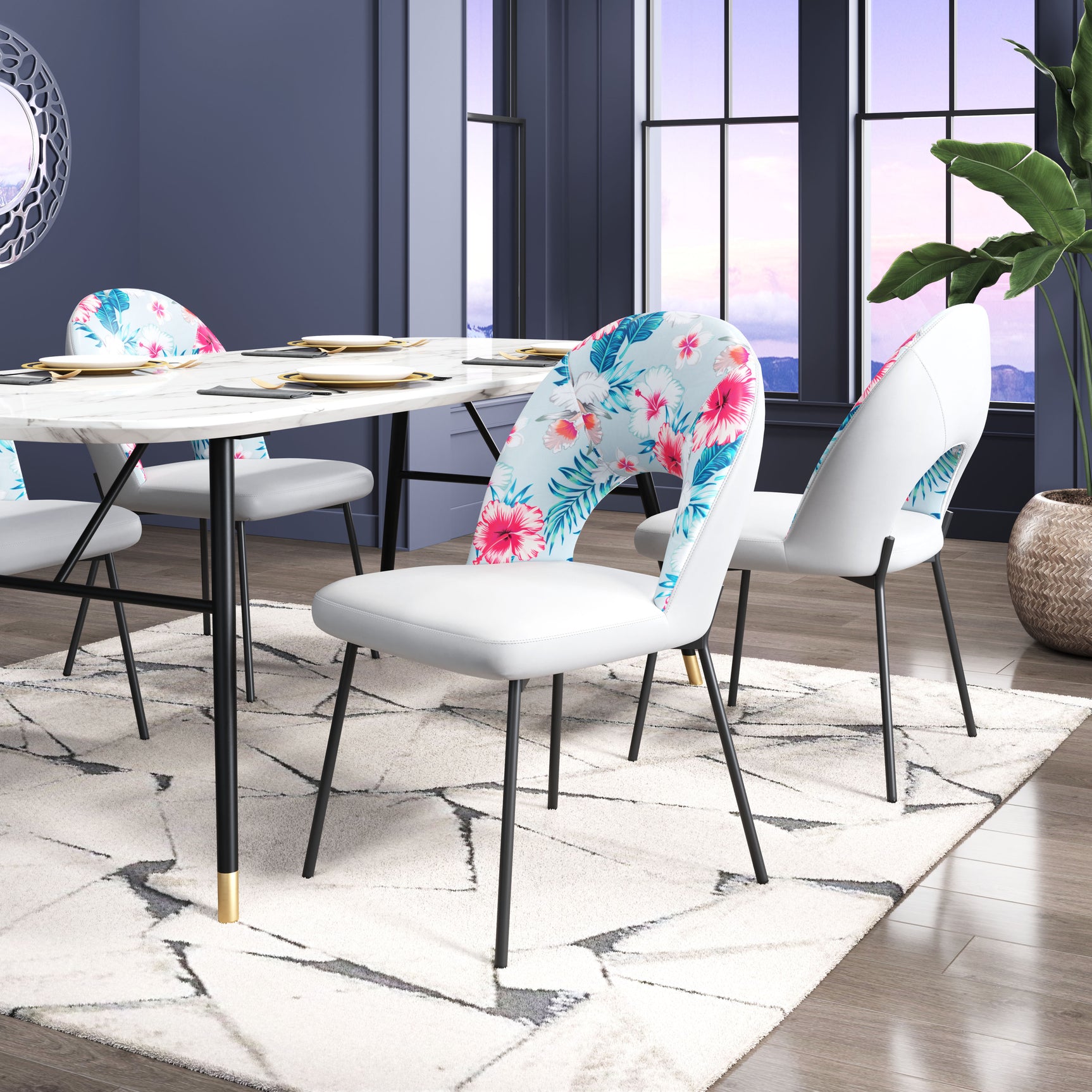Torrey Gray Dining Chair (Set of 2) Multicolor Print &