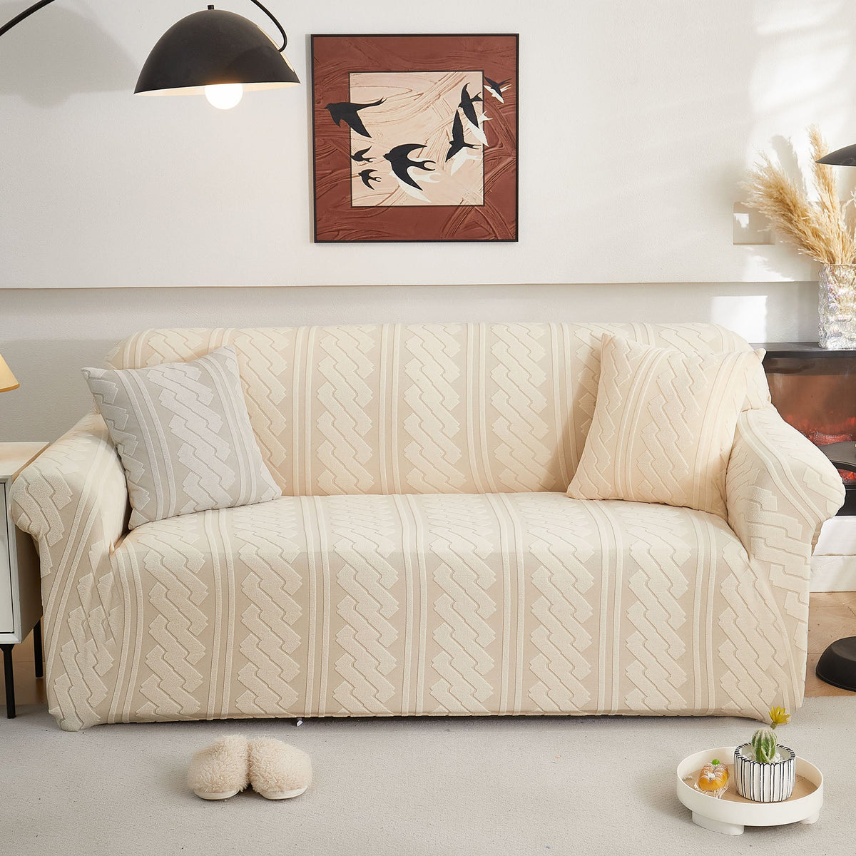 3D Embossed Geometric Couch Slipcover, Stretch Washable Non Slip Furniture Protector - Ornate Home