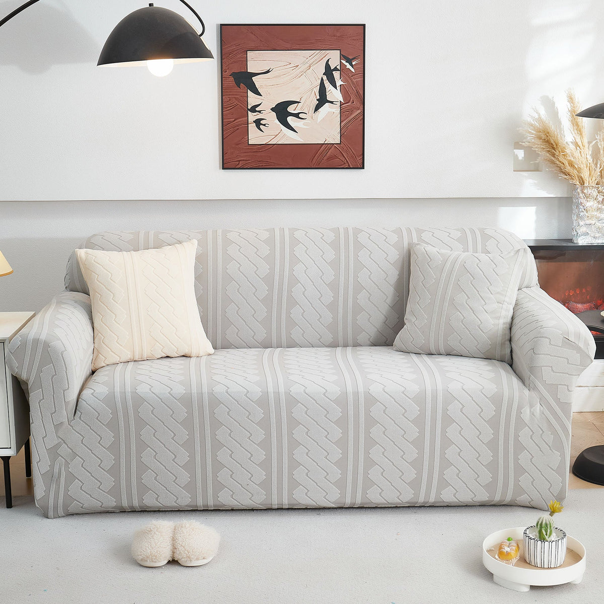3D Embossed Geometric Couch Slipcover, Stretch Washable Non Slip Furniture Protector - Ornate Home