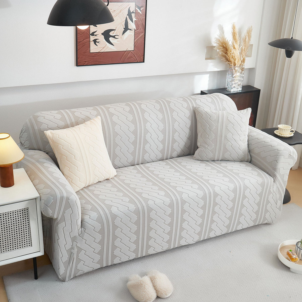 3D Embossed Geometric Couch Slipcover, Stretch Washable Non Slip Furniture Protector - Ornate Home