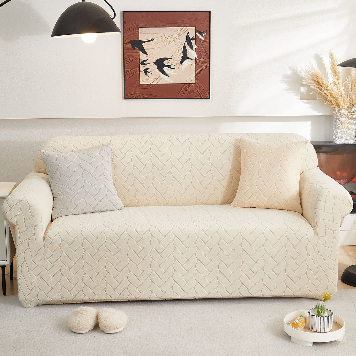 3D Jacquard Couch Slipcover, Washable Non Slip Soft Couch Sofa Cover for Kids, Pets - Ornate Home
