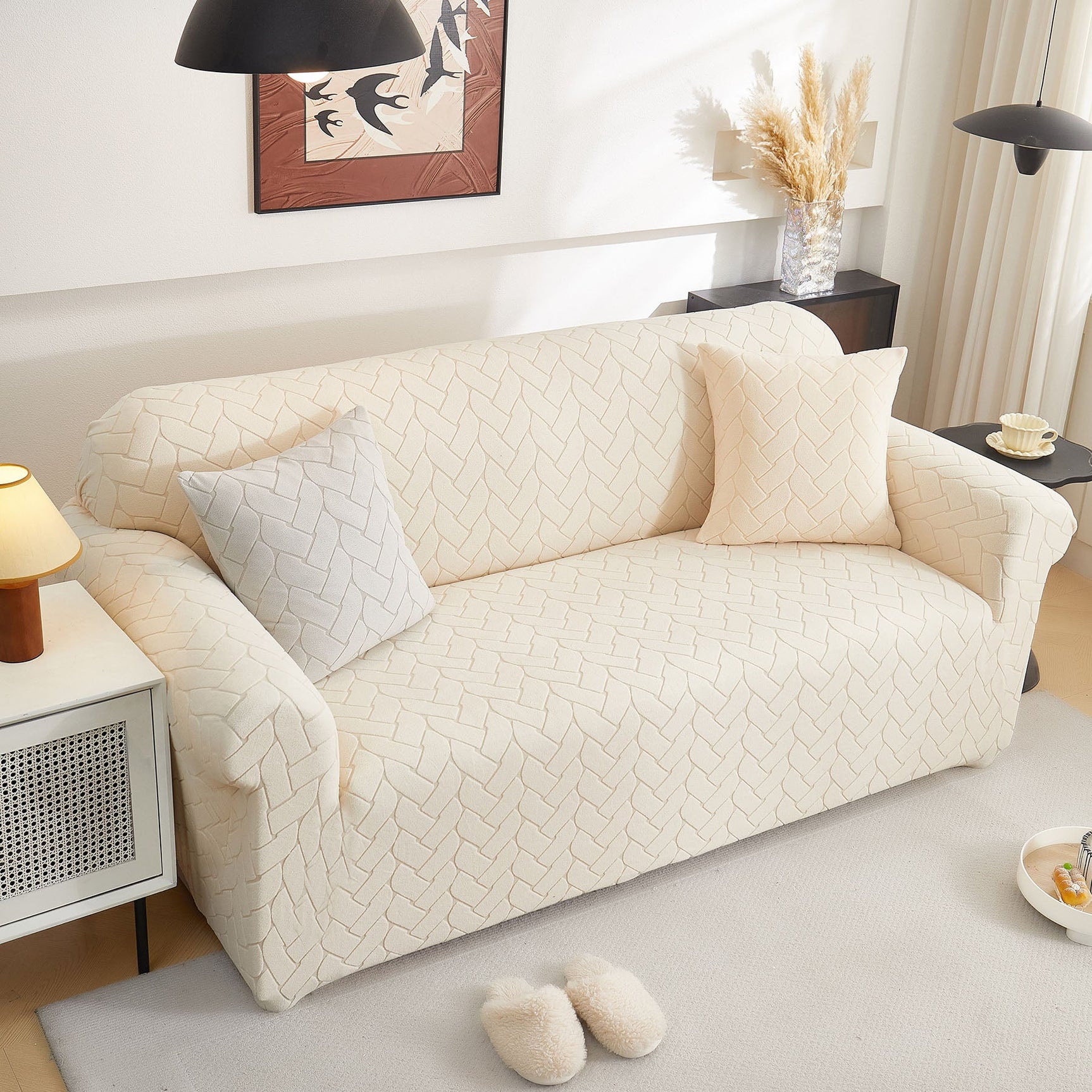 3D Jacquard Couch Slipcover, Washable Non Slip Soft Couch Sofa Cover for Kids, Pets - Ornate Home