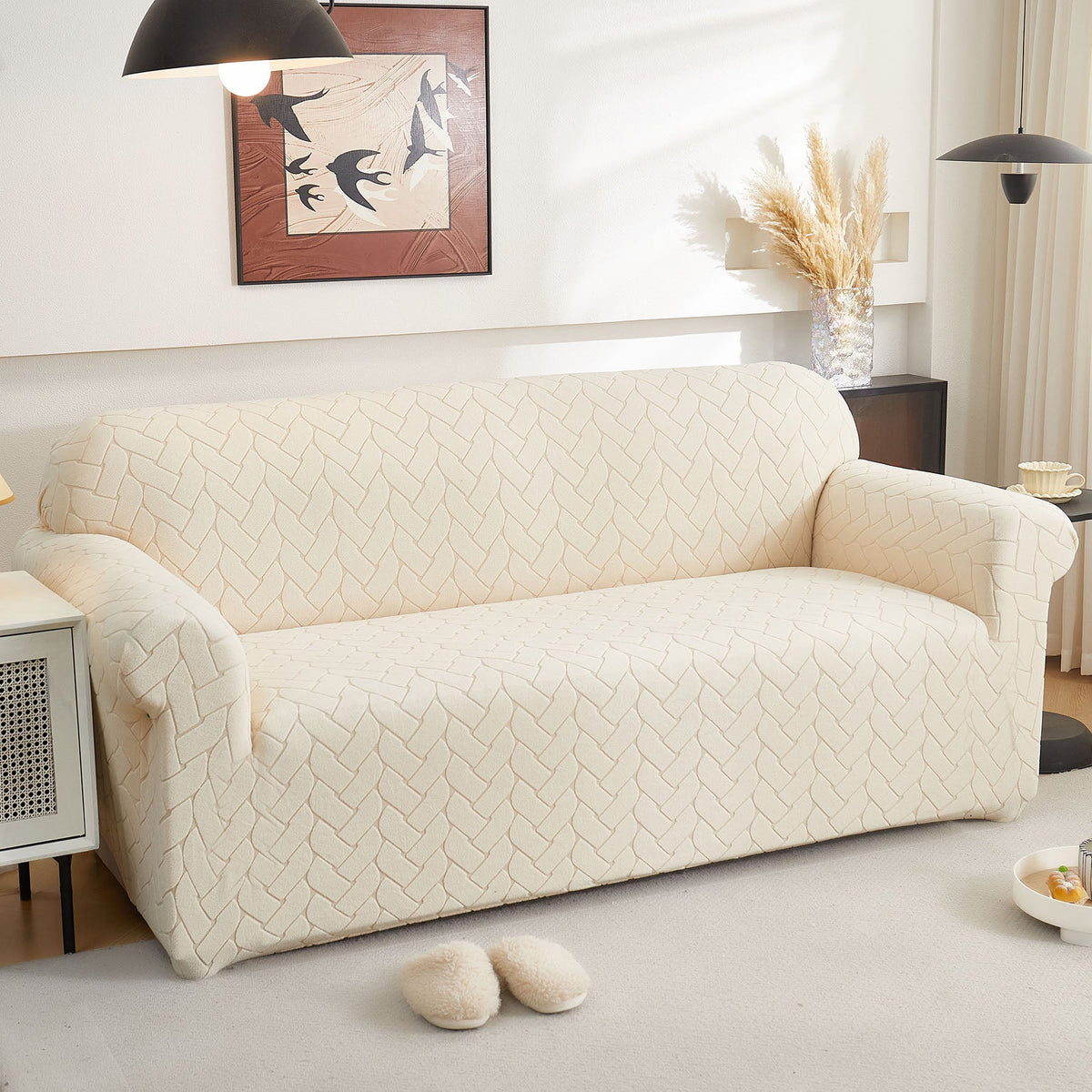 3D Jacquard Couch Slipcover, Washable Non Slip Soft Couch Sofa Cover for Kids, Pets - Ornate Home