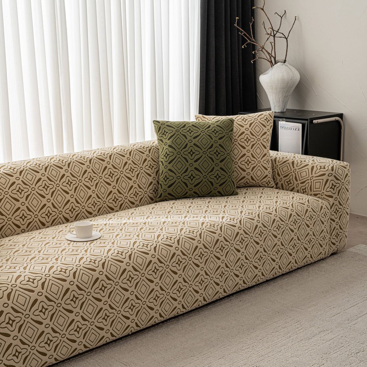 3D Jacquard Geometric Sofa Cover, High Stretch Soft Polar Fleece Slipcover for Couch - Ornate Home