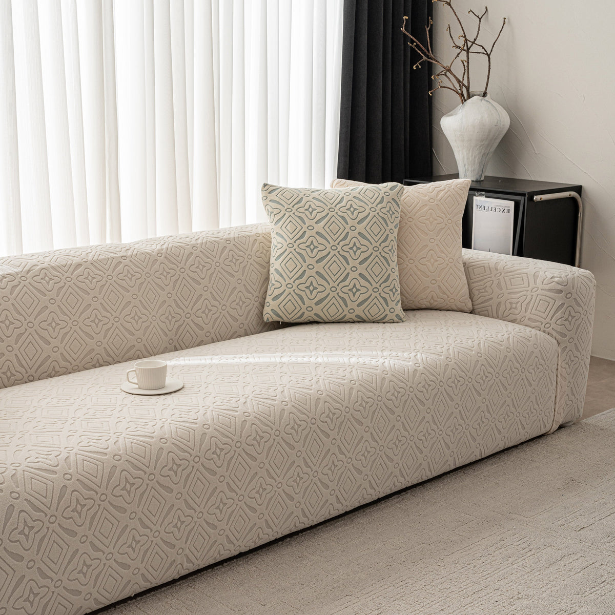 3D Jacquard Geometric Sofa Cover, High Stretch Soft Polar Fleece Slipcover for Couch - Ornate Home