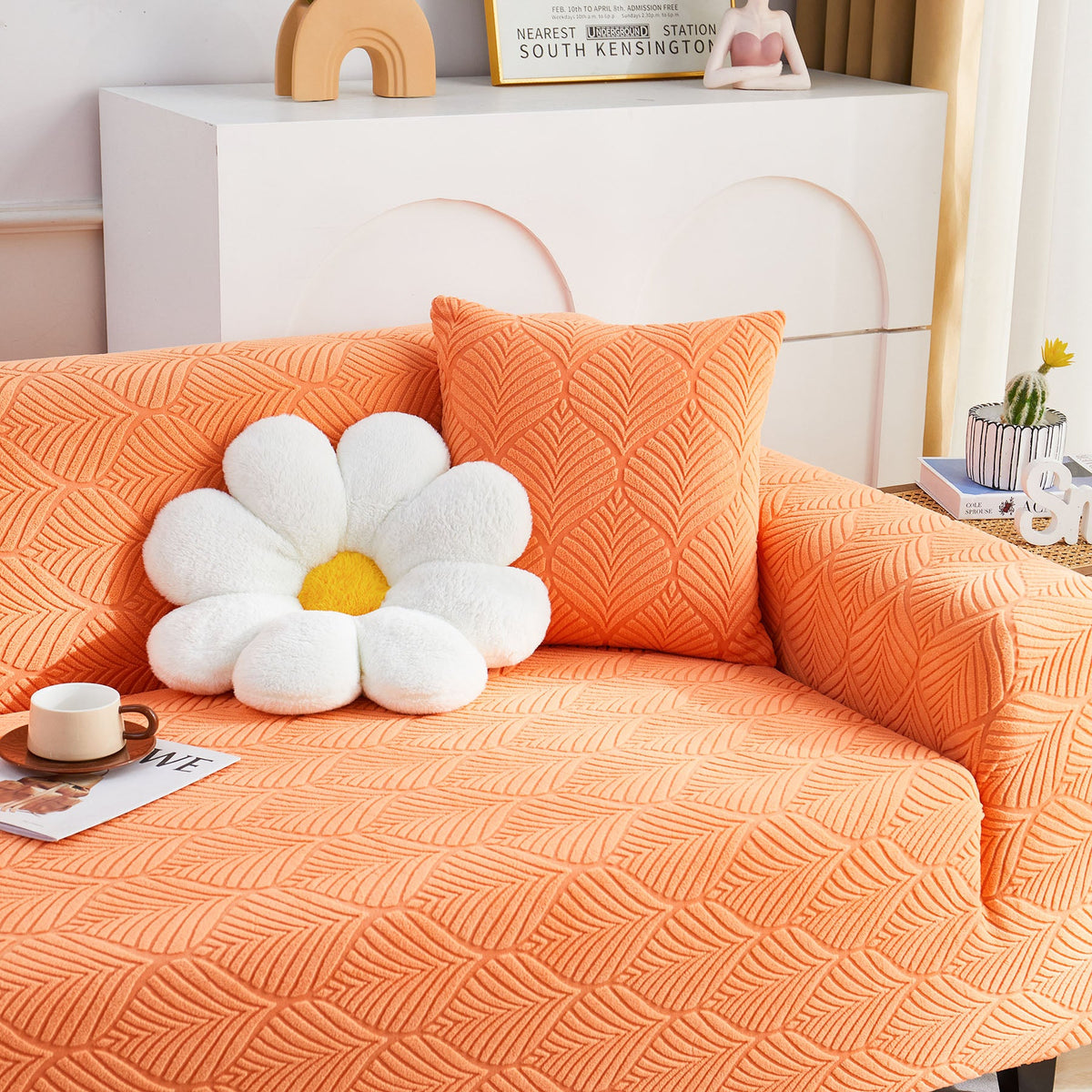 3D Leaves Jacquard Couch Slipcovers Non-Slip Cozy Stretchy Couch Covers for Sectional - Ornate Home