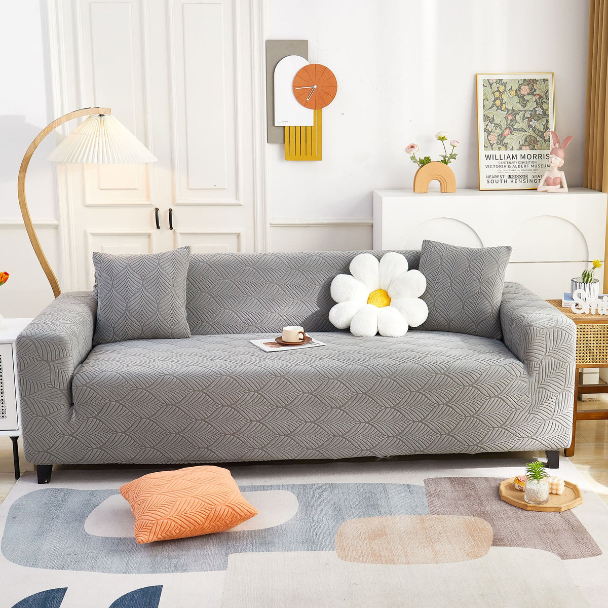 3D Leaves Jacquard Couch Slipcovers Non-Slip Cozy Stretchy Couch Covers for Sectional - Ornate Home