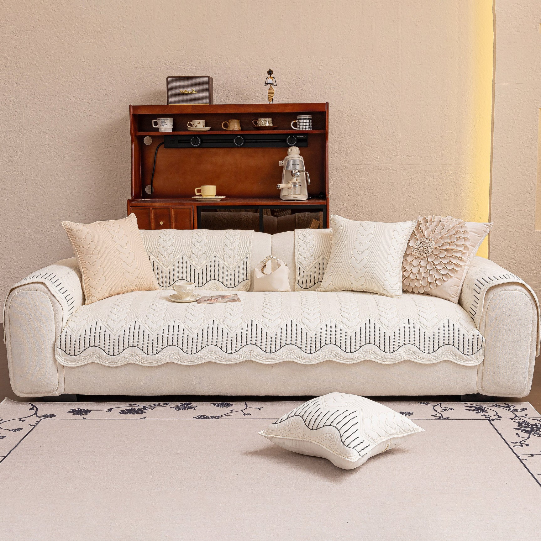 3D Quilted Thick Cotton Sofa Cover Non-Slip Couch Throw for Fabric & Leather Sofas - Ornate Home