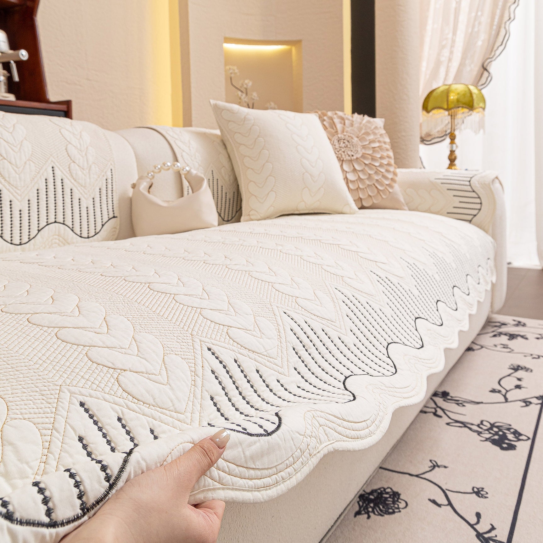 3D Quilted Thick Cotton Sofa Cover Non-Slip Couch Throw for Fabric & Leather Sofas - Ornate Home