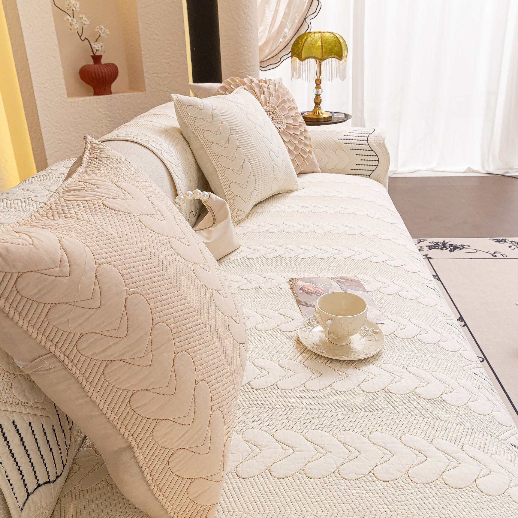 3D Quilted Thick Cotton Sofa Cover Non-Slip Couch Throw for Fabric & Leather Sofas - Ornate Home