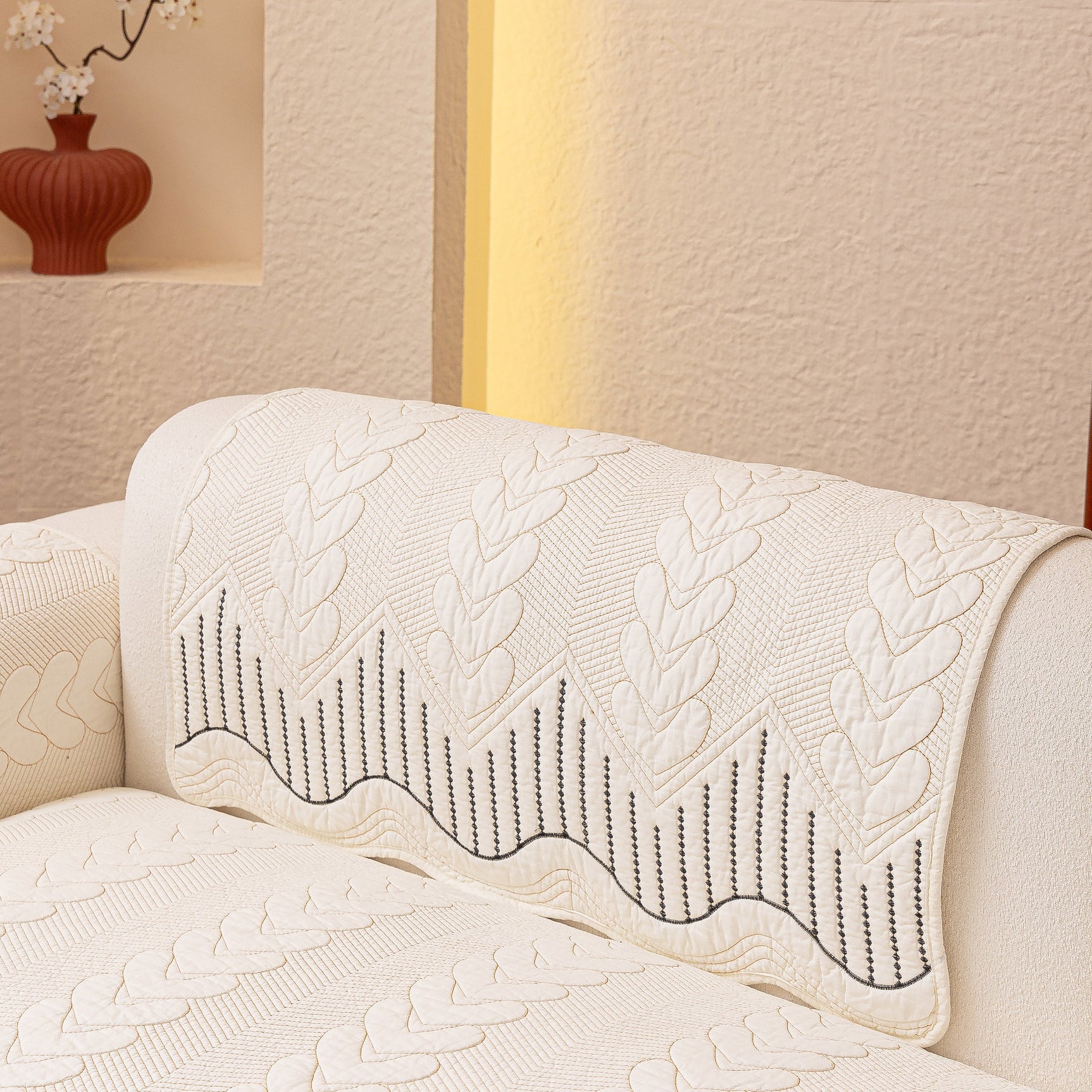 3D Quilted Thick Cotton Sofa Cover Non-Slip Couch Throw for Fabric & Leather Sofas - Ornate Home