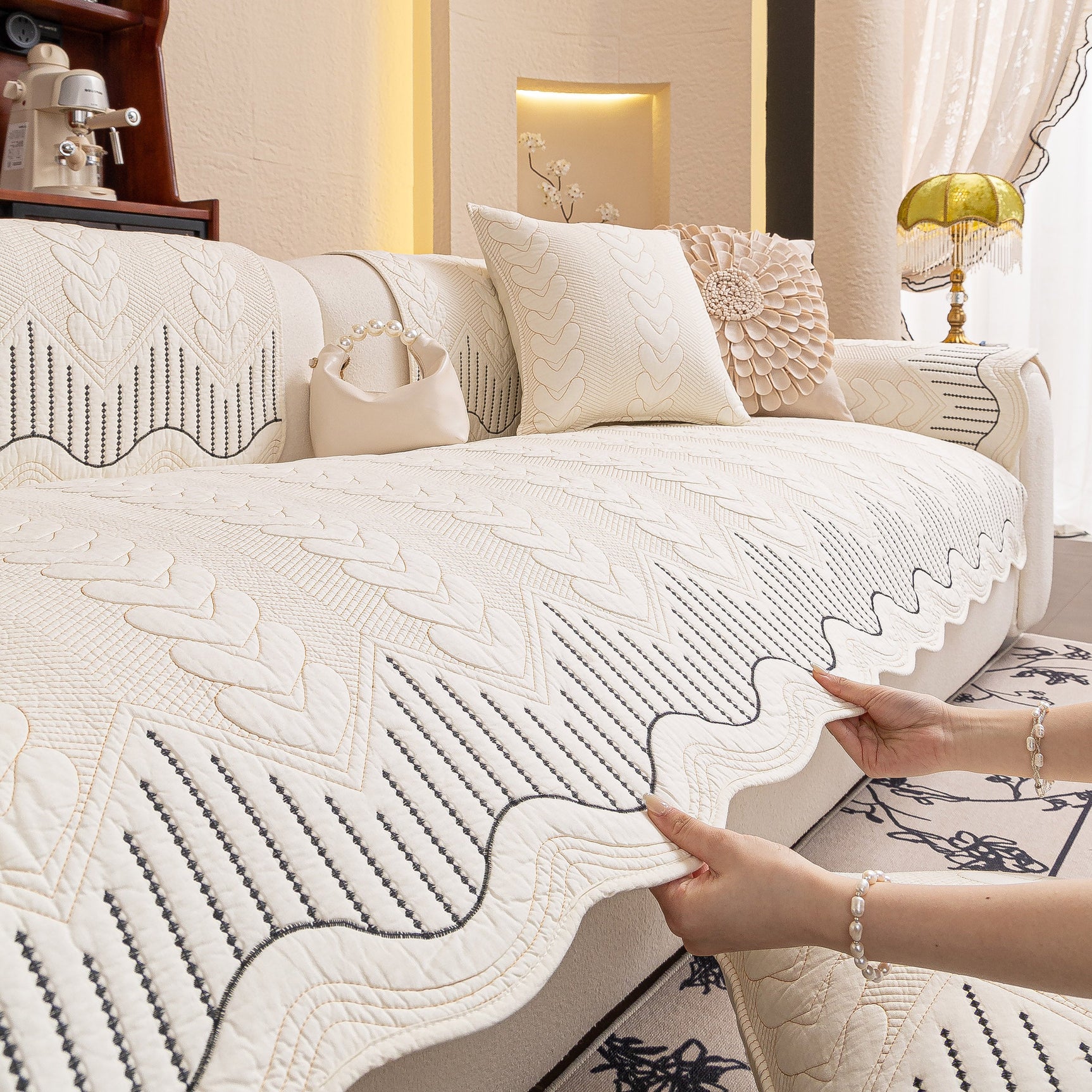 3D Quilted Thick Cotton Sofa Cover Non-Slip Couch Throw for Fabric & Leather Sofas - Ornate Home