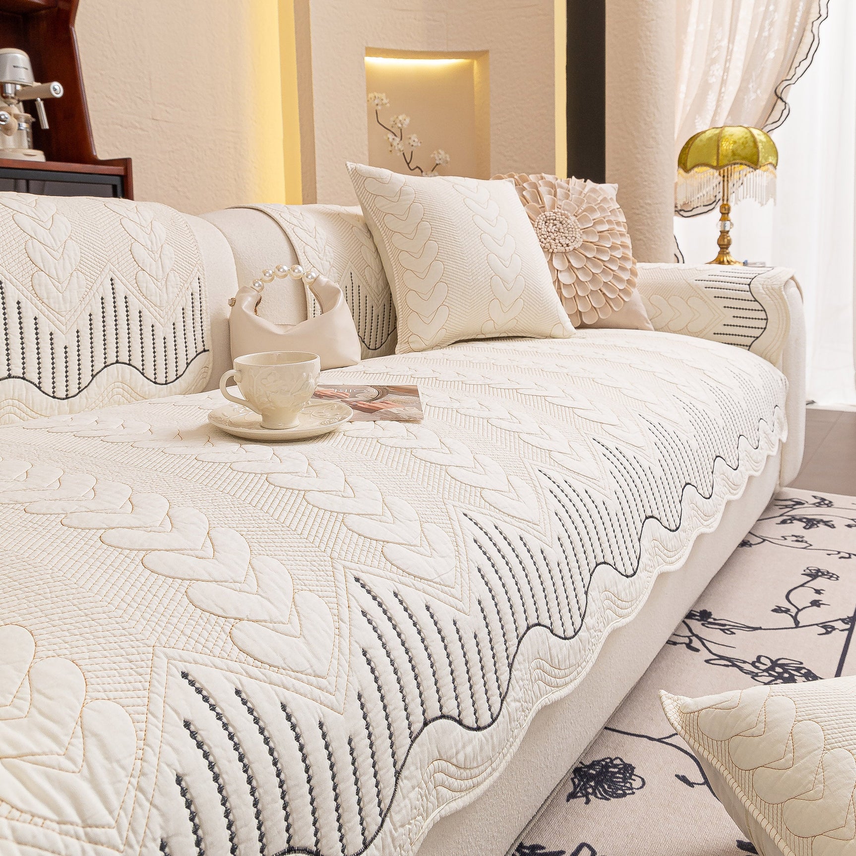 3D Quilted Thick Cotton Sofa Cover Non-Slip Couch Throw for Fabric & Leather Sofas - Ornate Home