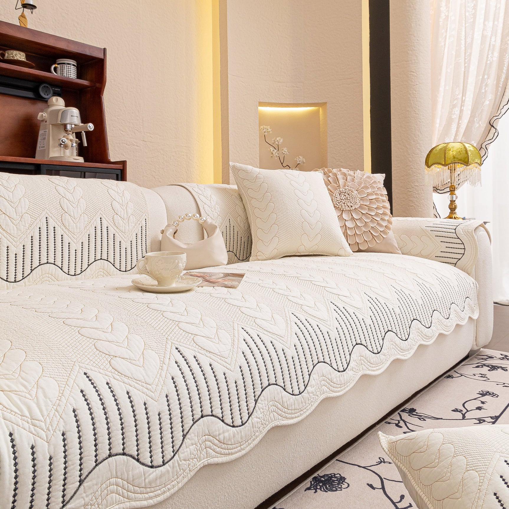 3D Quilted Thick Cotton Sofa Cover Non-Slip Couch Throw for Fabric & Leather Sofas - Ornate Home