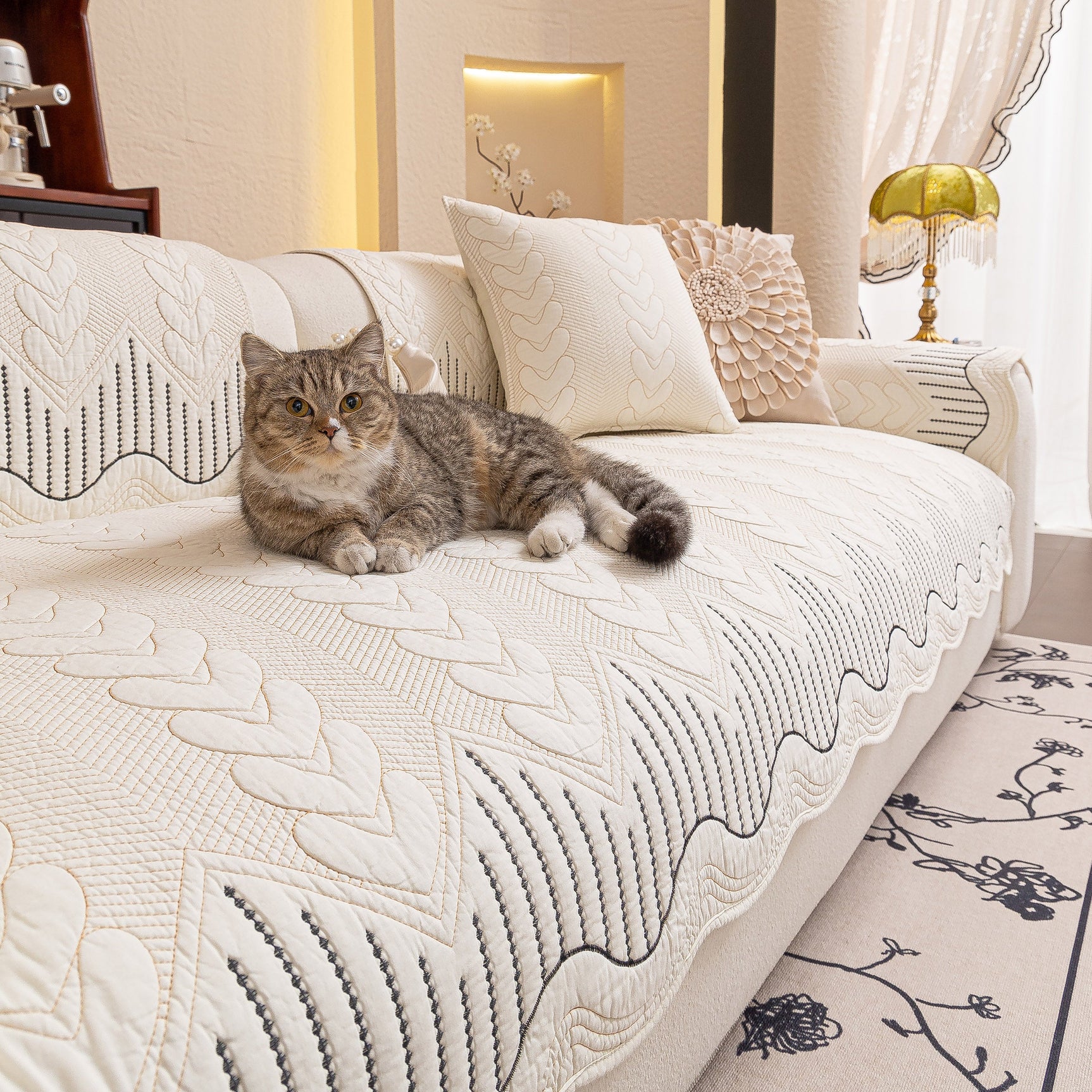 3D Quilted Thick Cotton Sofa Cover Non-Slip Couch Throw for Fabric & Leather Sofas - Ornate Home