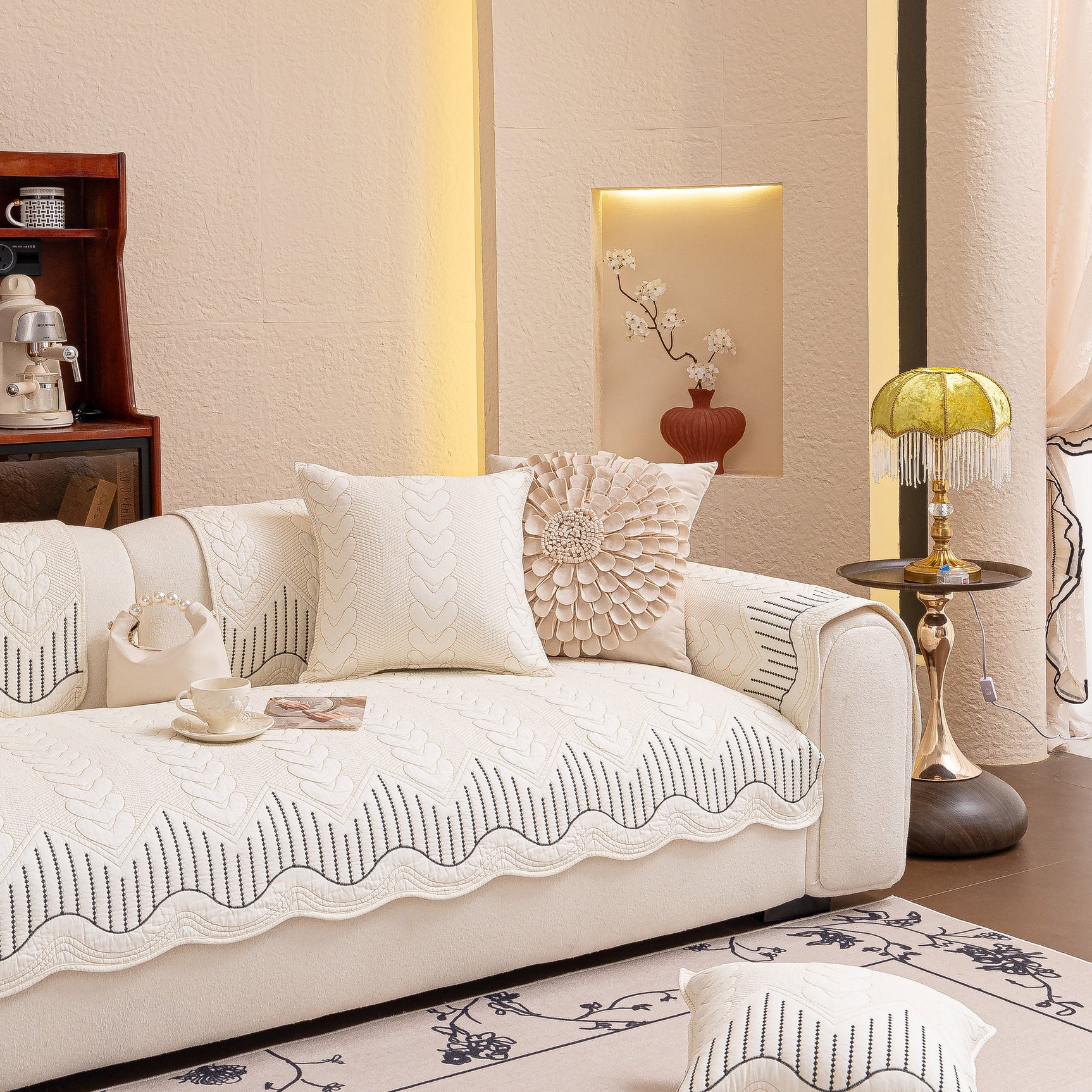 3D Quilted Thick Cotton Sofa Cover Non-Slip Couch Throw for Fabric & Leather Sofas - Ornate Home