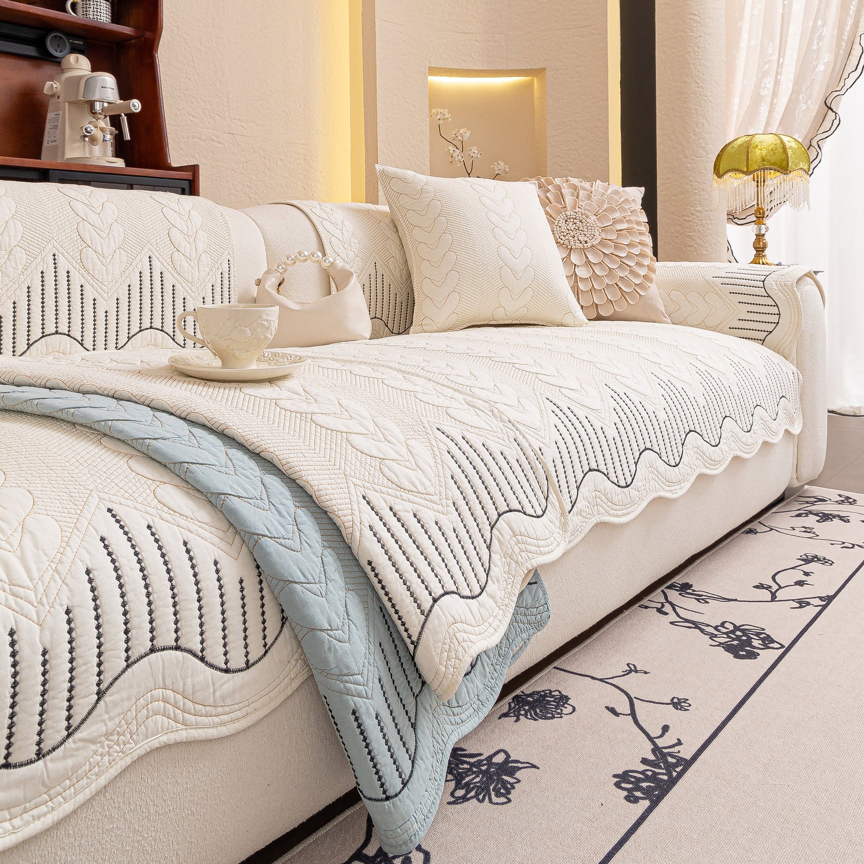 3D Quilted Thick Cotton Sofa Cover Non-Slip Couch Throw for Fabric & Leather Sofas - Ornate Home