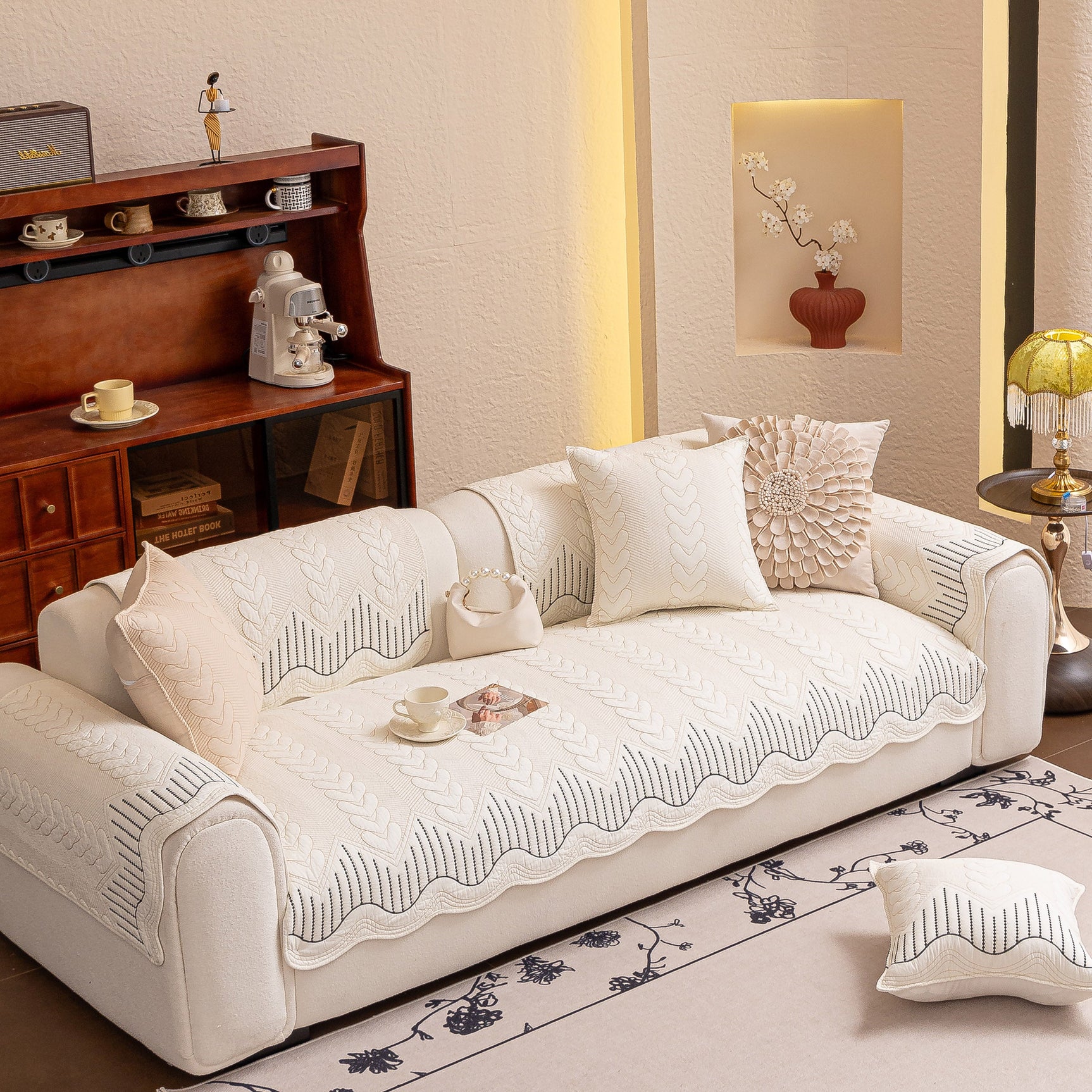 3D Quilted Thick Cotton Sofa Cover Non-Slip Couch Throw for Fabric & Leather Sofas - Ornate Home