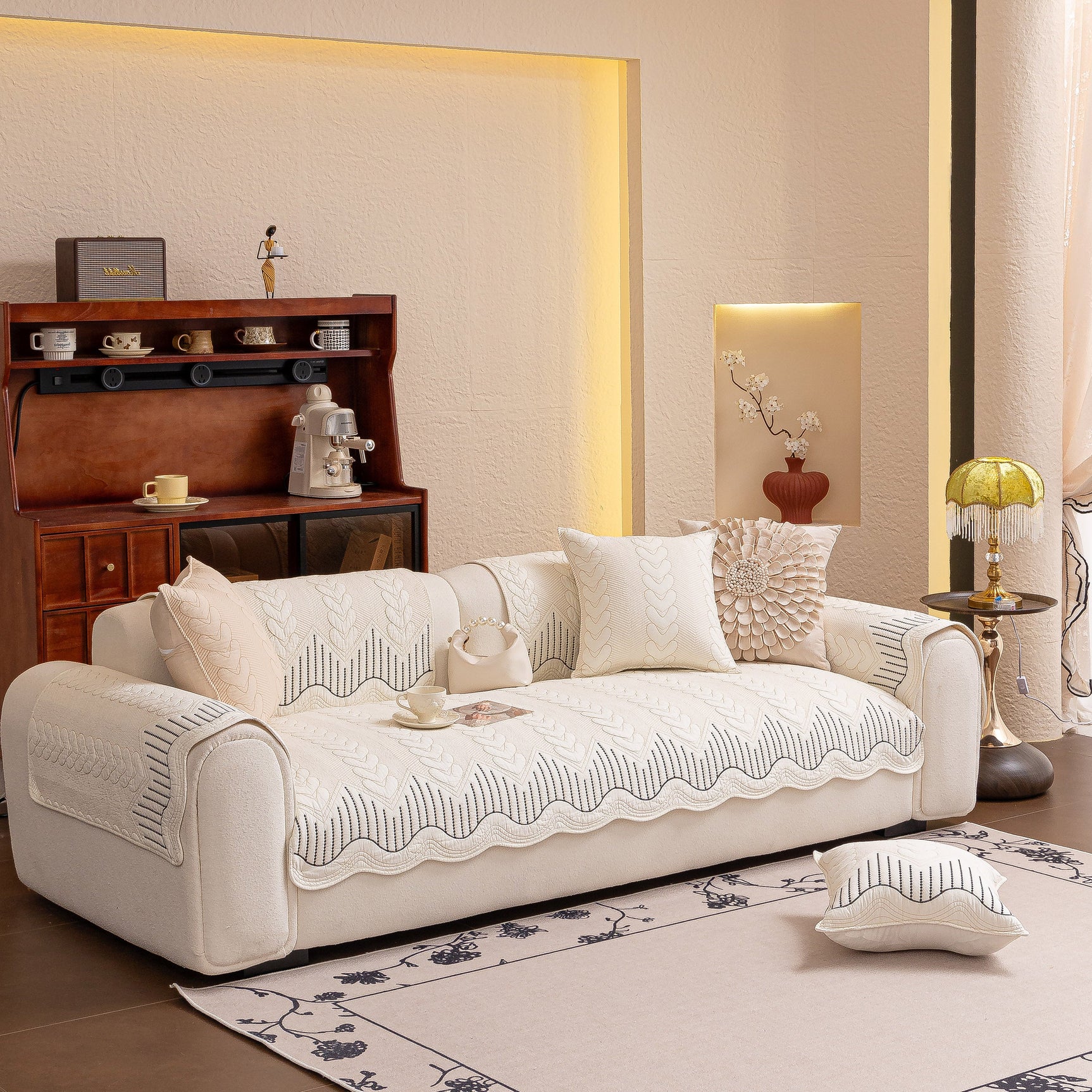 3D Quilted Thick Cotton Sofa Cover Non-Slip Couch Throw for Fabric & Leather Sofas - Ornate Home
