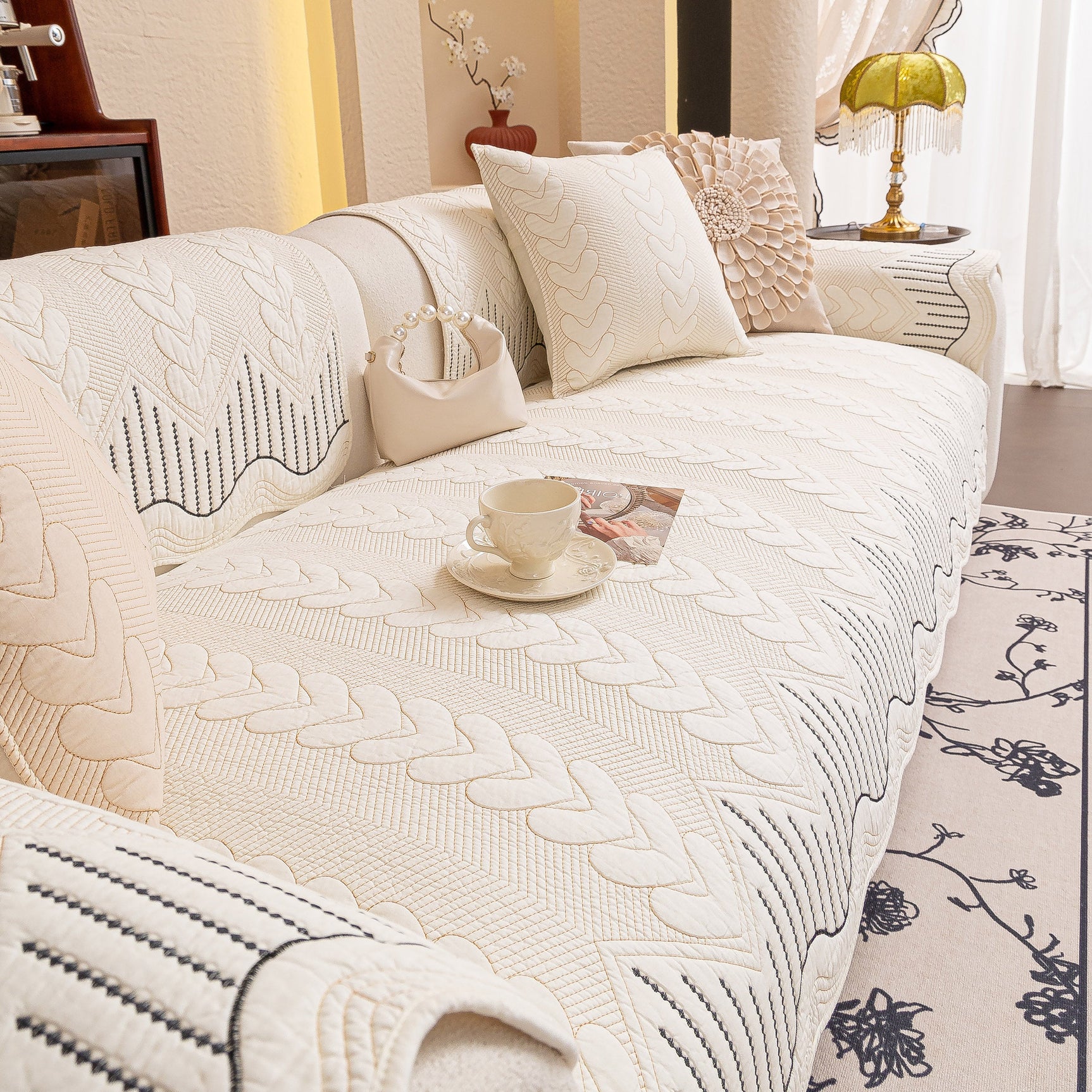 3D Quilted Thick Cotton Sofa Cover Non-Slip Couch Throw for Fabric & Leather Sofas - Ornate Home