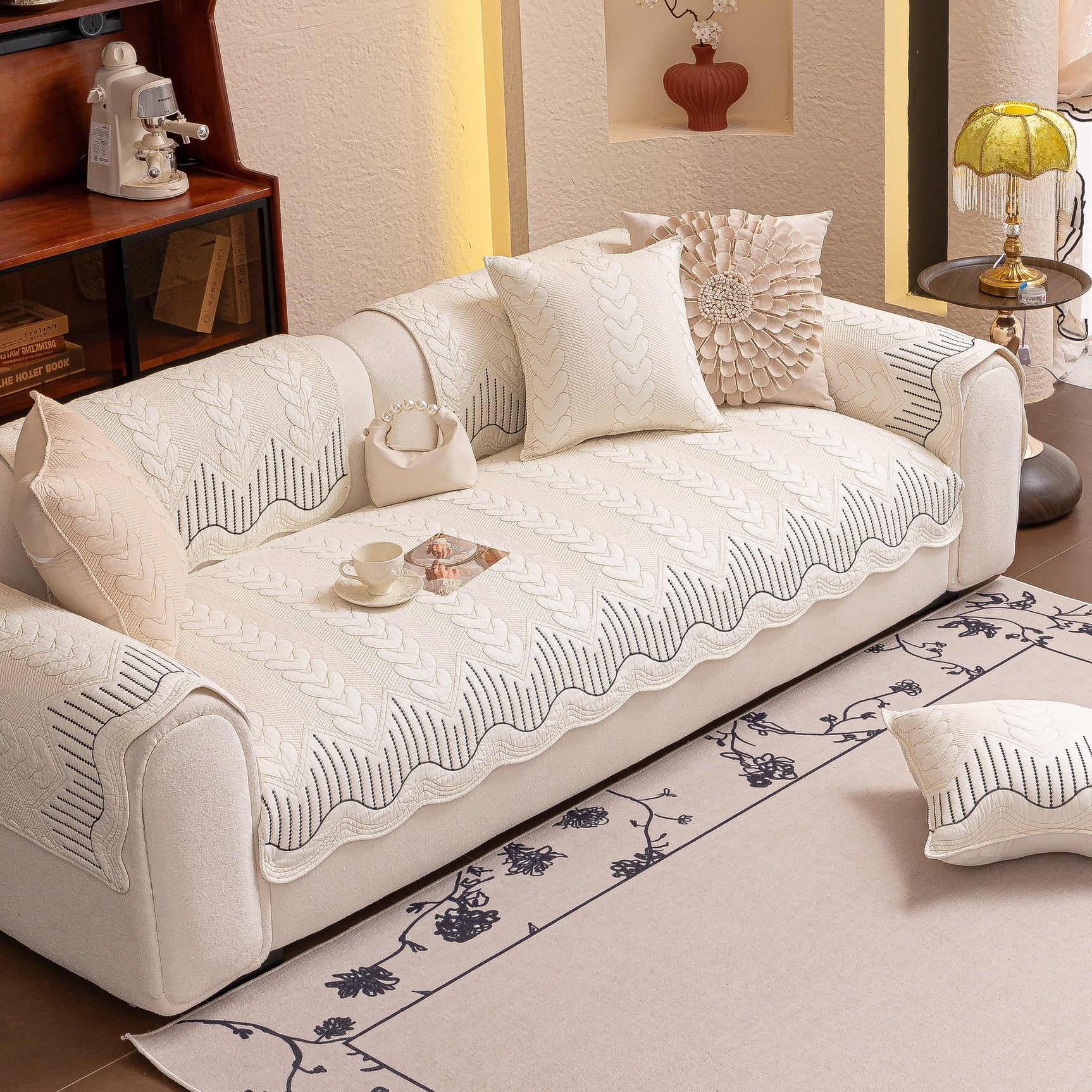 3D Quilted Thick Cotton Sofa Cover Non-Slip Couch Throw for Fabric & Leather Sofas - Ornate Home