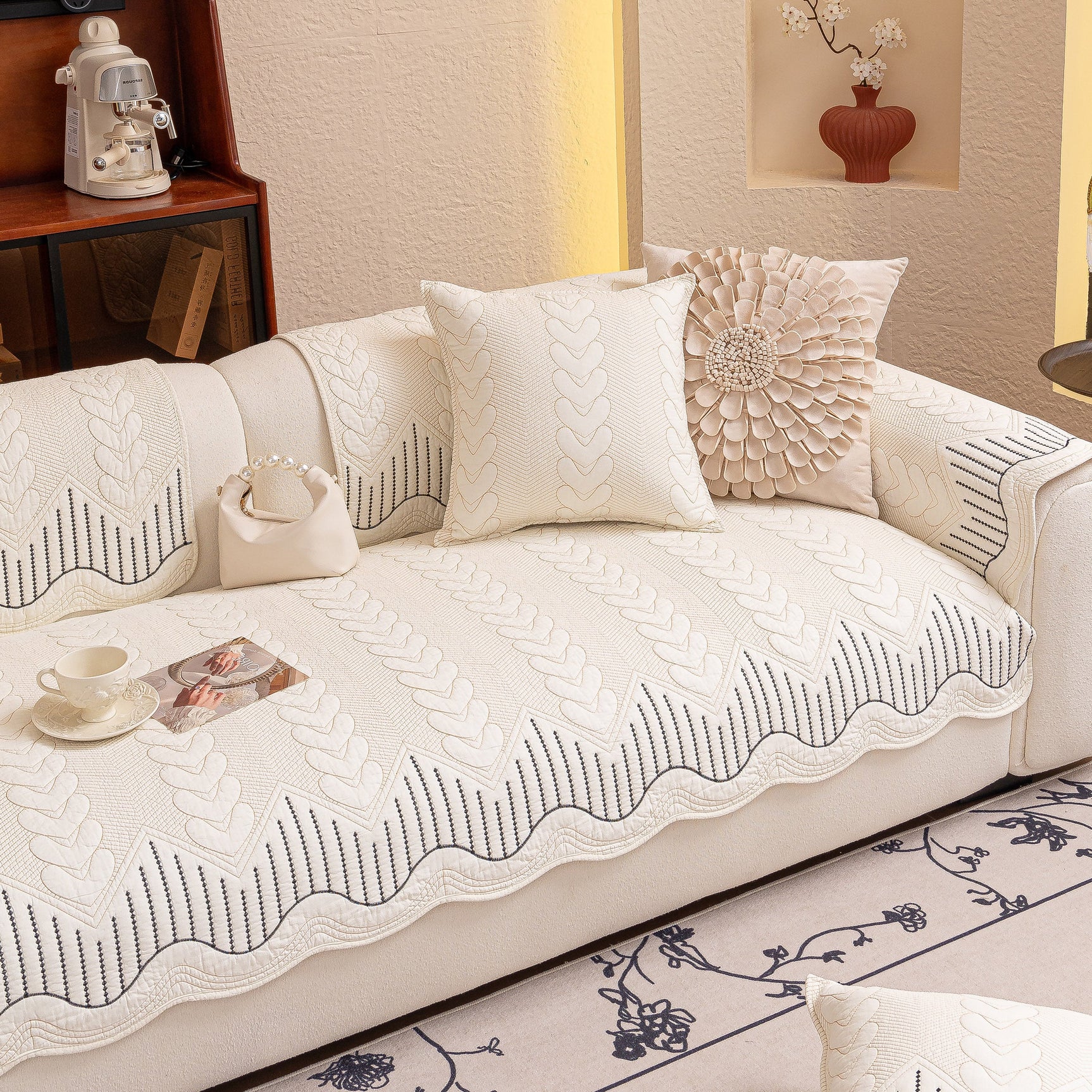 3D Quilted Thick Cotton Sofa Cover Non-Slip Couch Throw for Fabric & Leather Sofas - Ornate Home