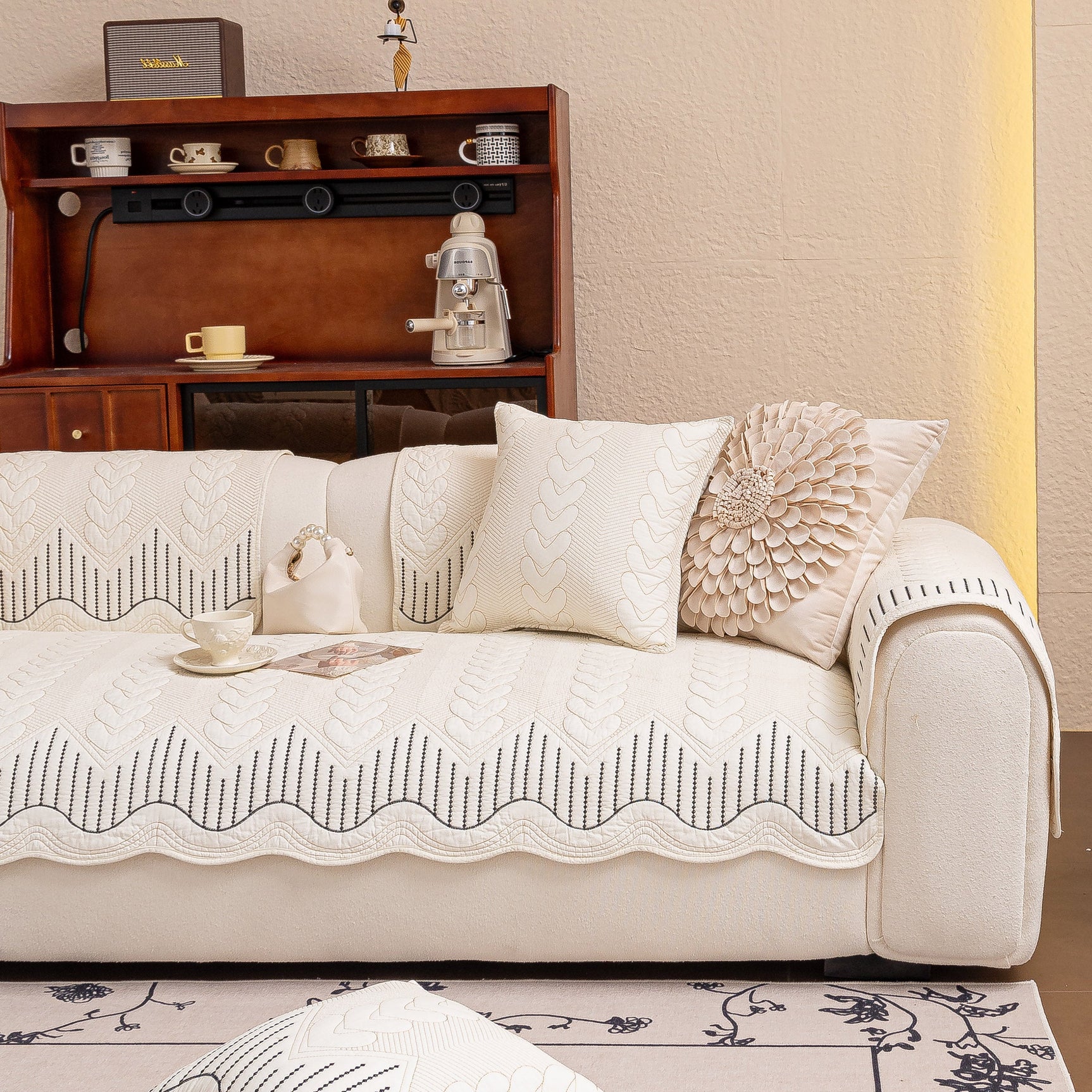 3D Quilted Thick Cotton Sofa Cover Non-Slip Couch Throw for Fabric & Leather Sofas - Ornate Home