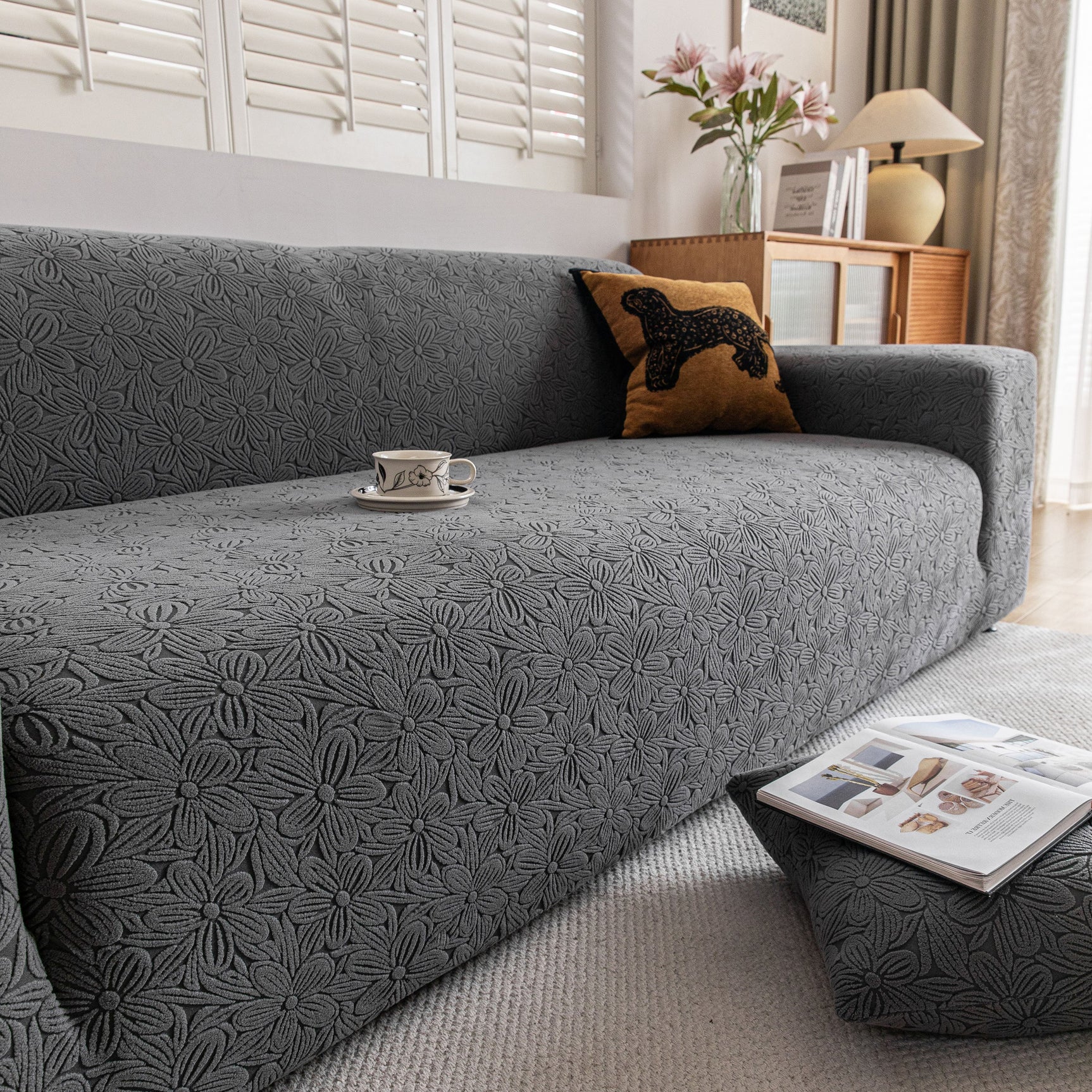High Elastic Floral Couch Slipcover, Jacquard Stretch Non-Slip Furniture Protector
