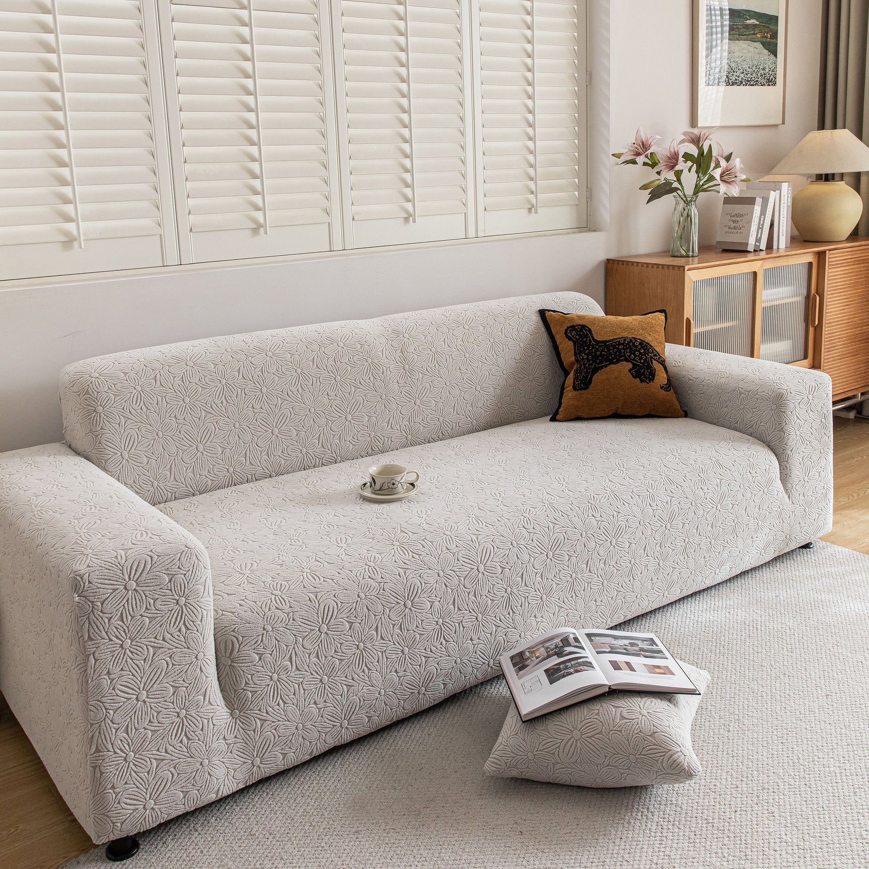 High Elastic Floral Couch Slipcover, Jacquard Stretch Non-Slip Furniture Protector