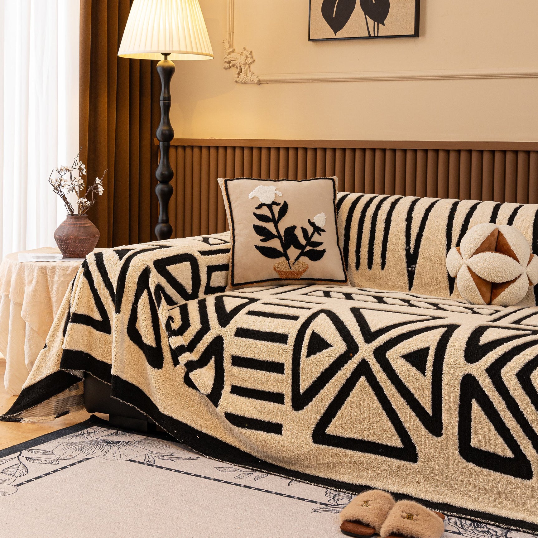 Boho Plush Couch Cover Bohemian Throw Blanket Decor Covers Sofa Chair Furniture Bed