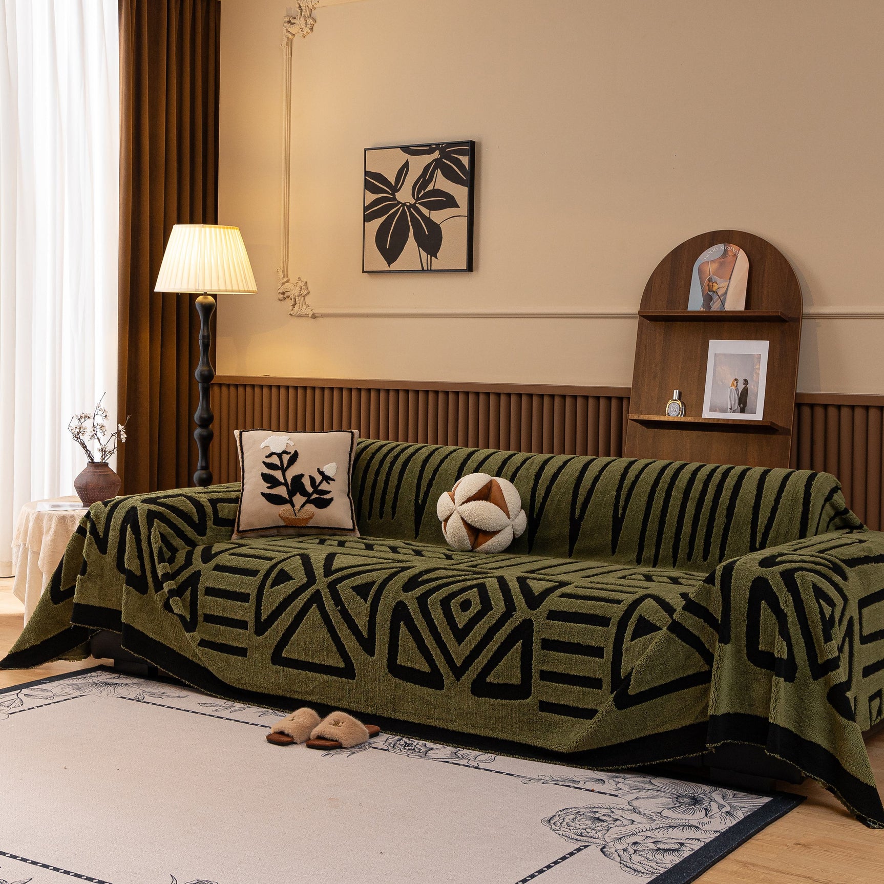 Boho Plush Couch Cover Bohemian Throw Blanket Decor Covers Sofa Chair Furniture Bed