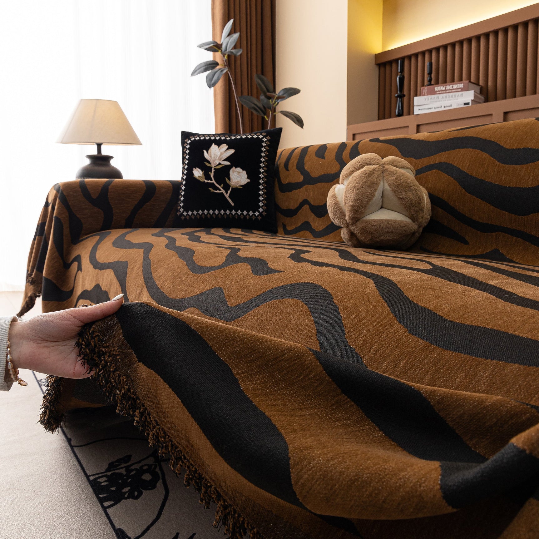 Zebra Striped Chenille Throw Sofa Cover Full-Cover Decorative Furniture Slipcover