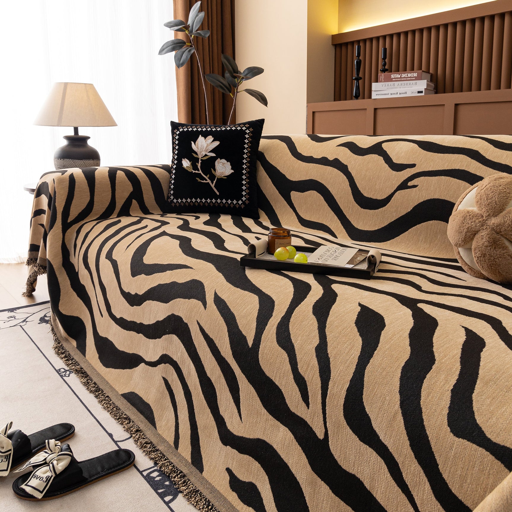Zebra Striped Chenille Throw Sofa Cover Full-Cover Decorative Furniture Slipcover