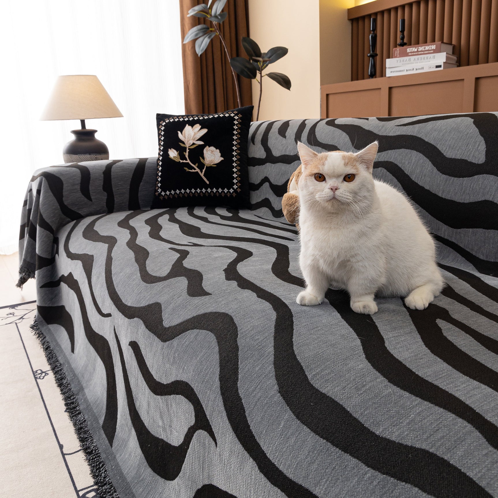 Zebra Striped Chenille Throw Sofa Cover Full-Cover Decorative Furniture Slipcover
