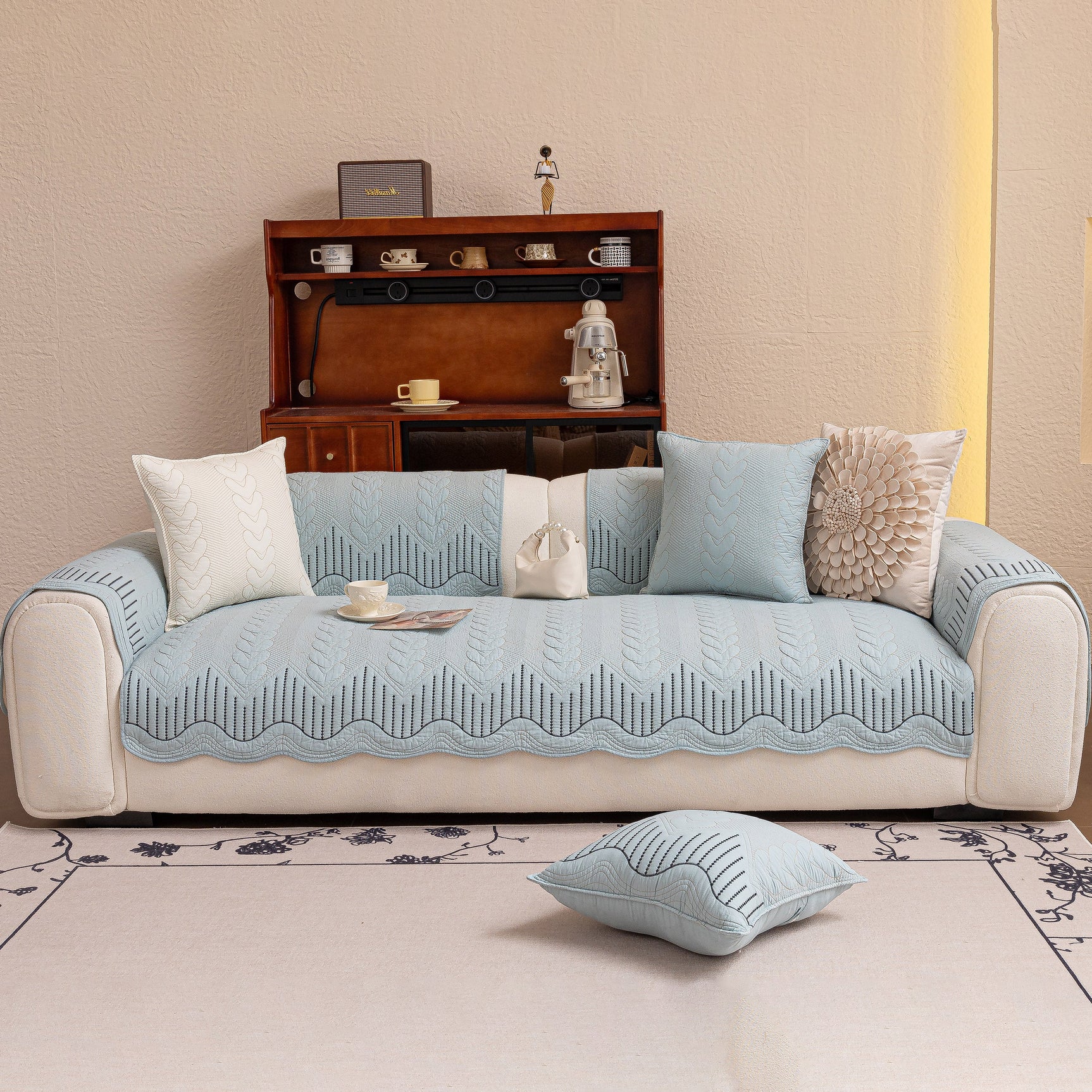 3D Quilted Thick Cotton Sofa Cover Non-Slip Couch Throw for Fabric & Leather Sofas