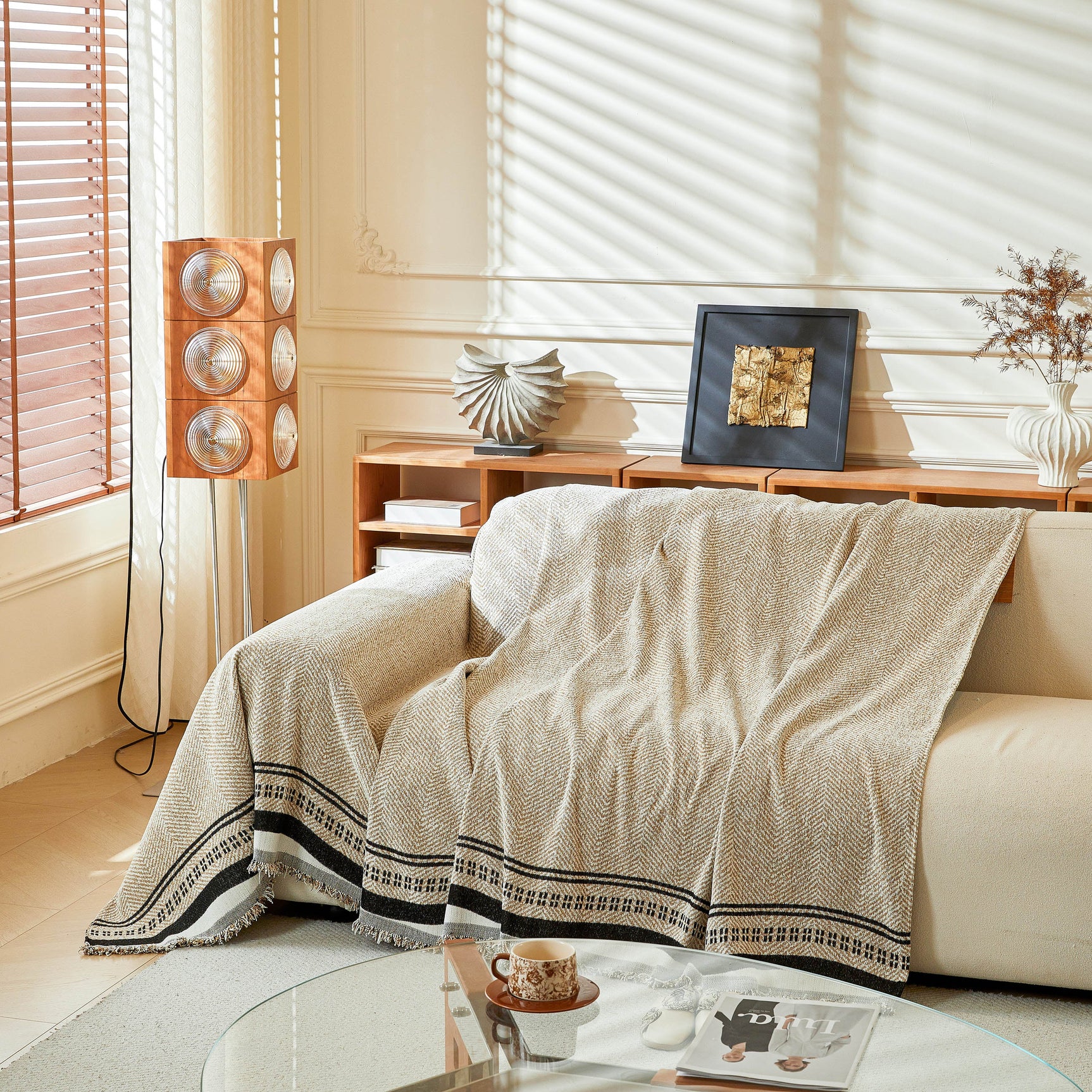 Reversible Herringbone Sofa Cover, 2-in-1 Classic British Throw Blanket for Couch