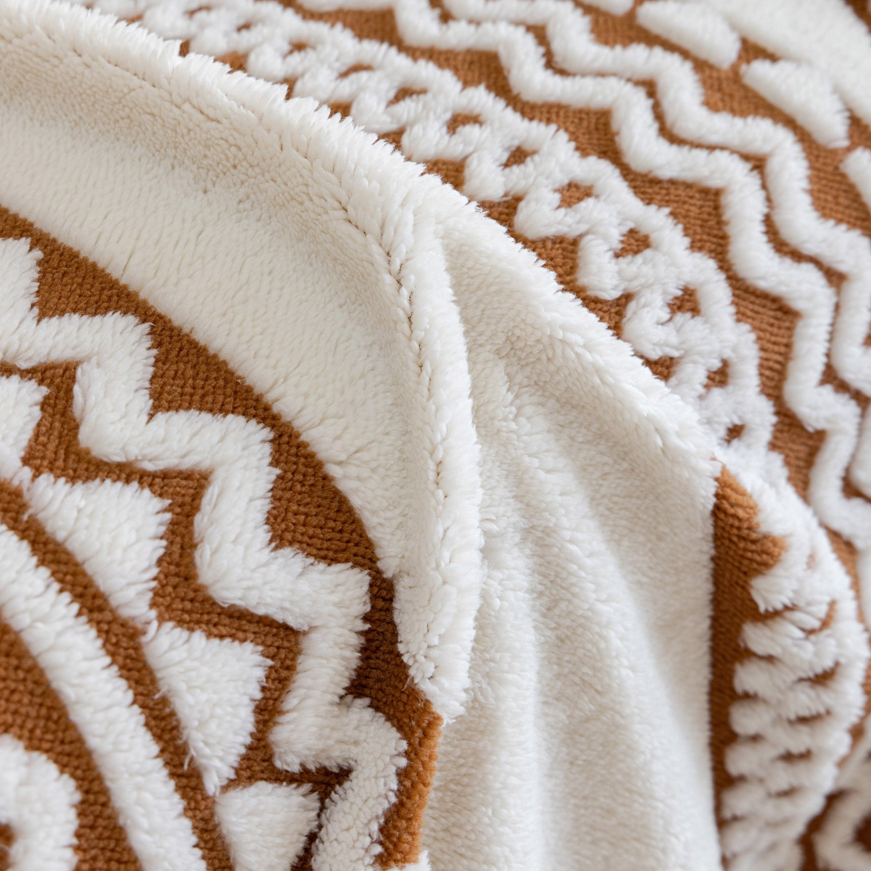 Bohemian Tufted Sofa Cover, Plush Fleece Throw Blanket with 3D Woven Aztec Stripes