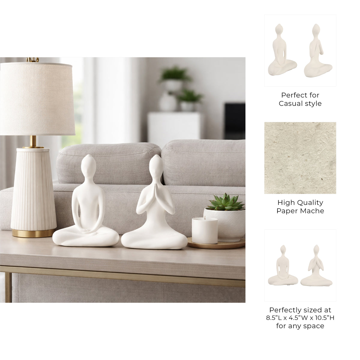 Kayandee White Paper Mache Yoga Ladies (Set of 2)